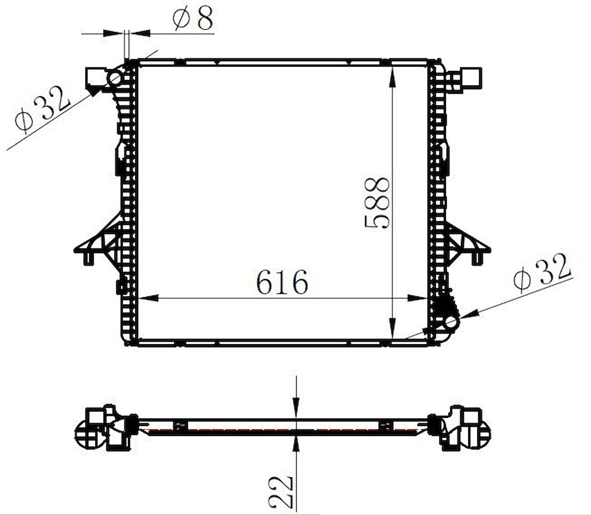 RADYATOR BRAZİNG MT 616X578X22 AMAROK 2.0 TDI 2010 65298