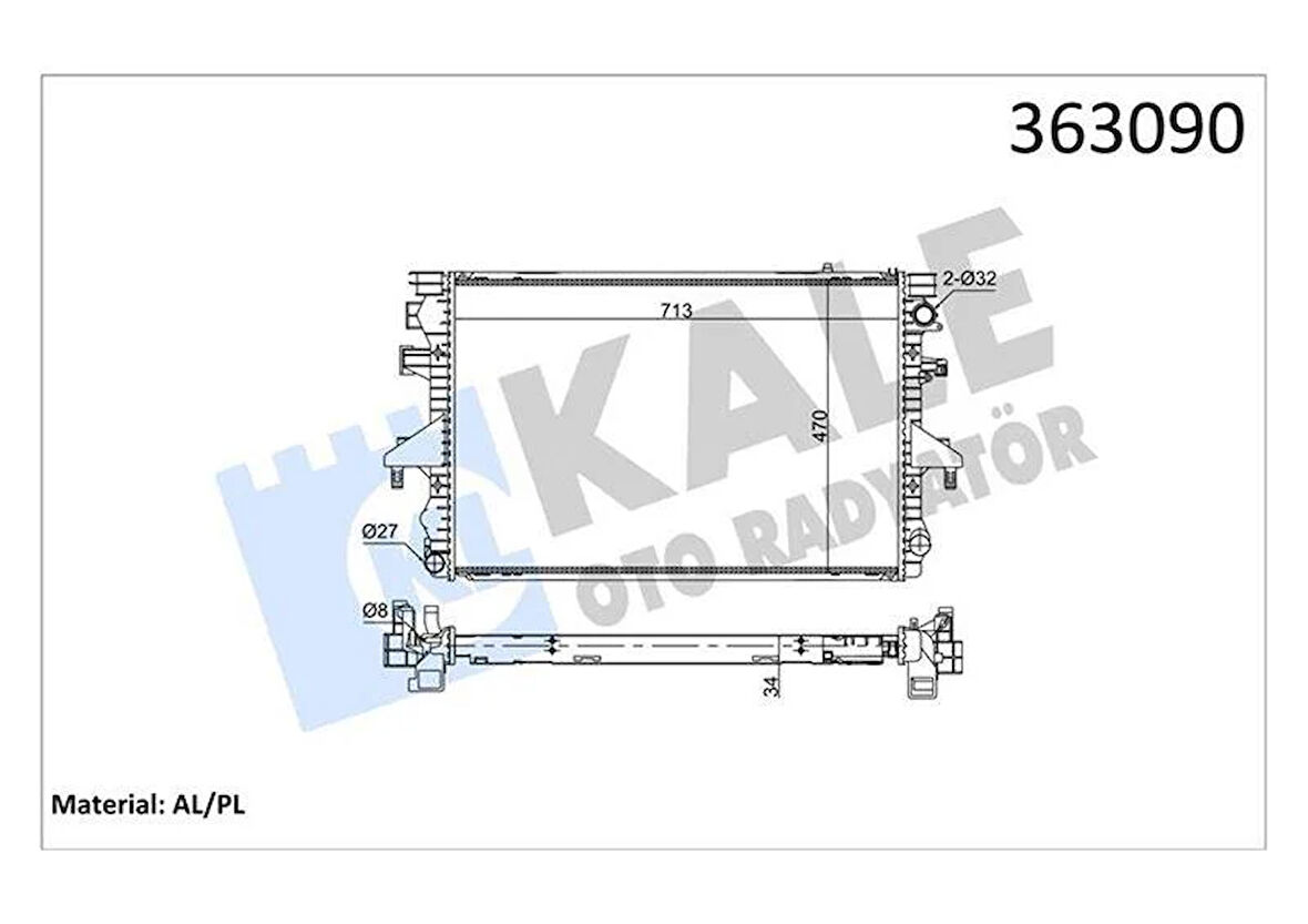 BRAZING VERSİYONU KL354000 VOLKSWAGEN TRANSPORTER V MULTIVAN V 2.5TDI 03 09 AT/MT AC/NAC MEKA NİK 713X470X34 SU RADYATÖRÜ