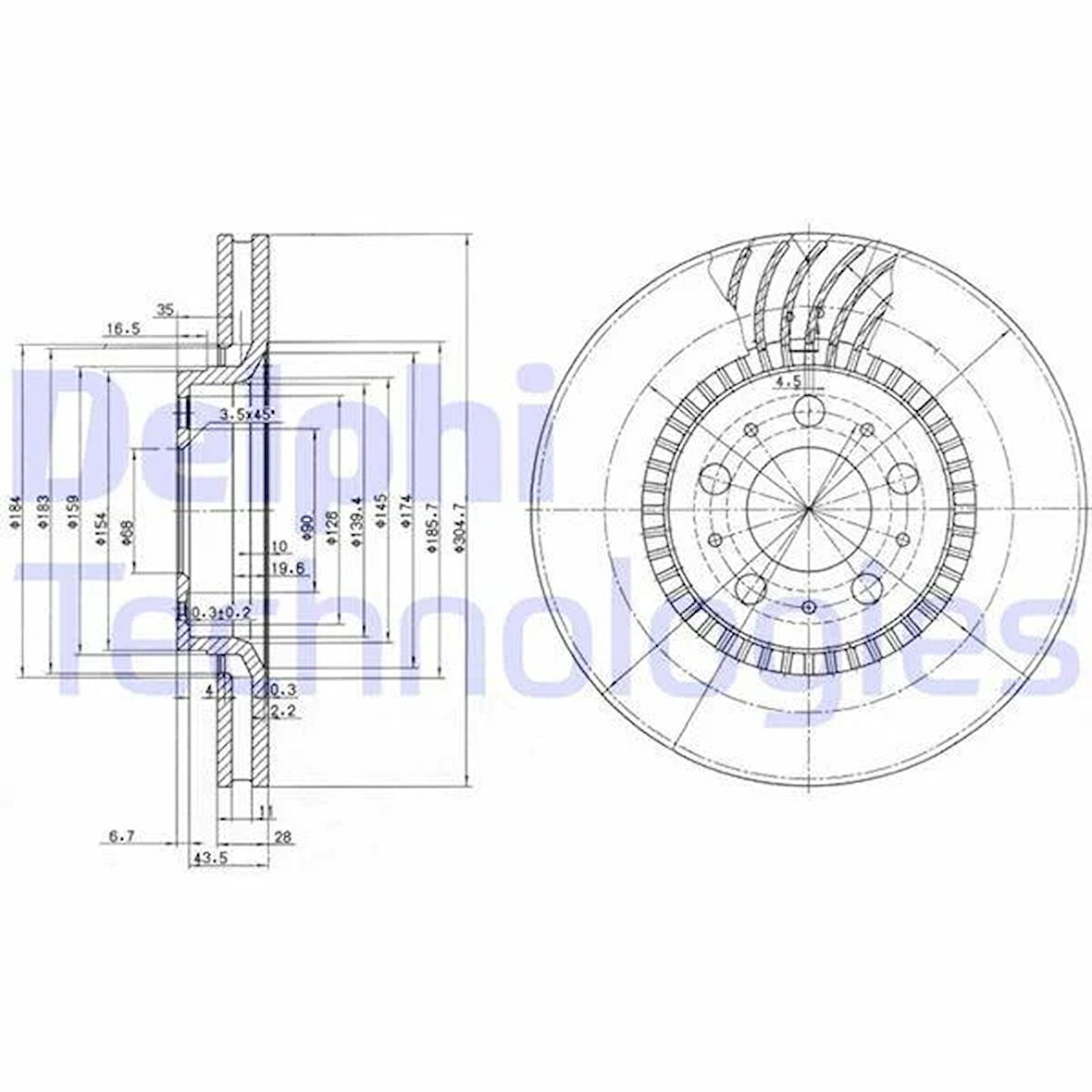 ÖN FREN AYNASI VOLVO S60 00-10 S80 98-06 V70 97-07 XC70 00-07 305x25x5DLx BÜYÜK TİP DELİKLİ -986478494-DF4053S