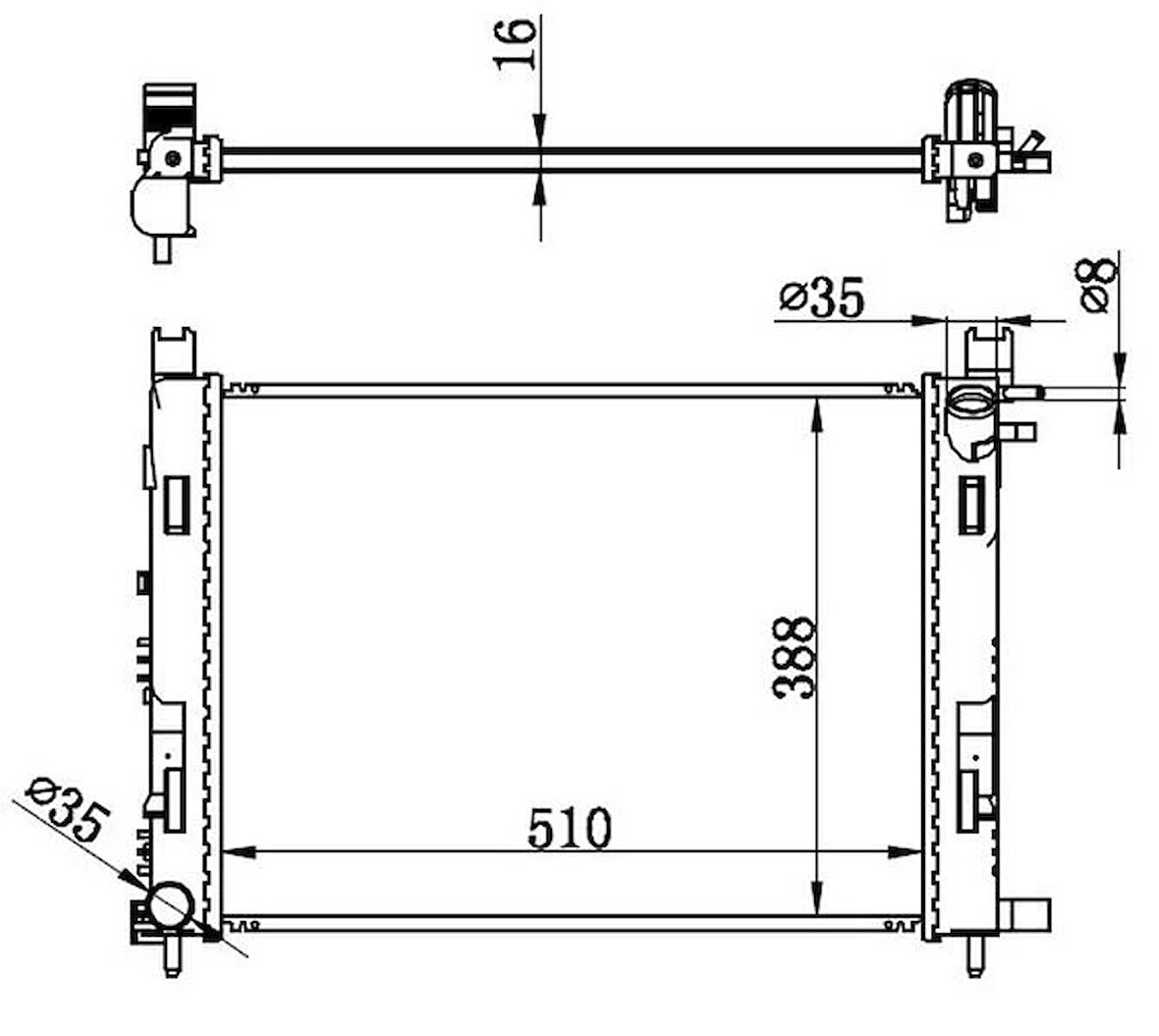 MOTOR SU RADYATORU CAPTUR I 12 CLIO IV 12 DOKKER 12 SYMBOL III 14 SANDERO II 12 0.9 TCE 1.2 TCE 1.5 DCI 1.6 506x414x18 MEKANİK