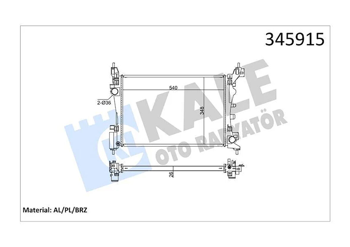 SU RADYATÖRÜ FIAT PUNTO-FIORINO-QUBO 1.2 1.4 1.4 16V 05 MT AC NAC BRAZING 540x348x26