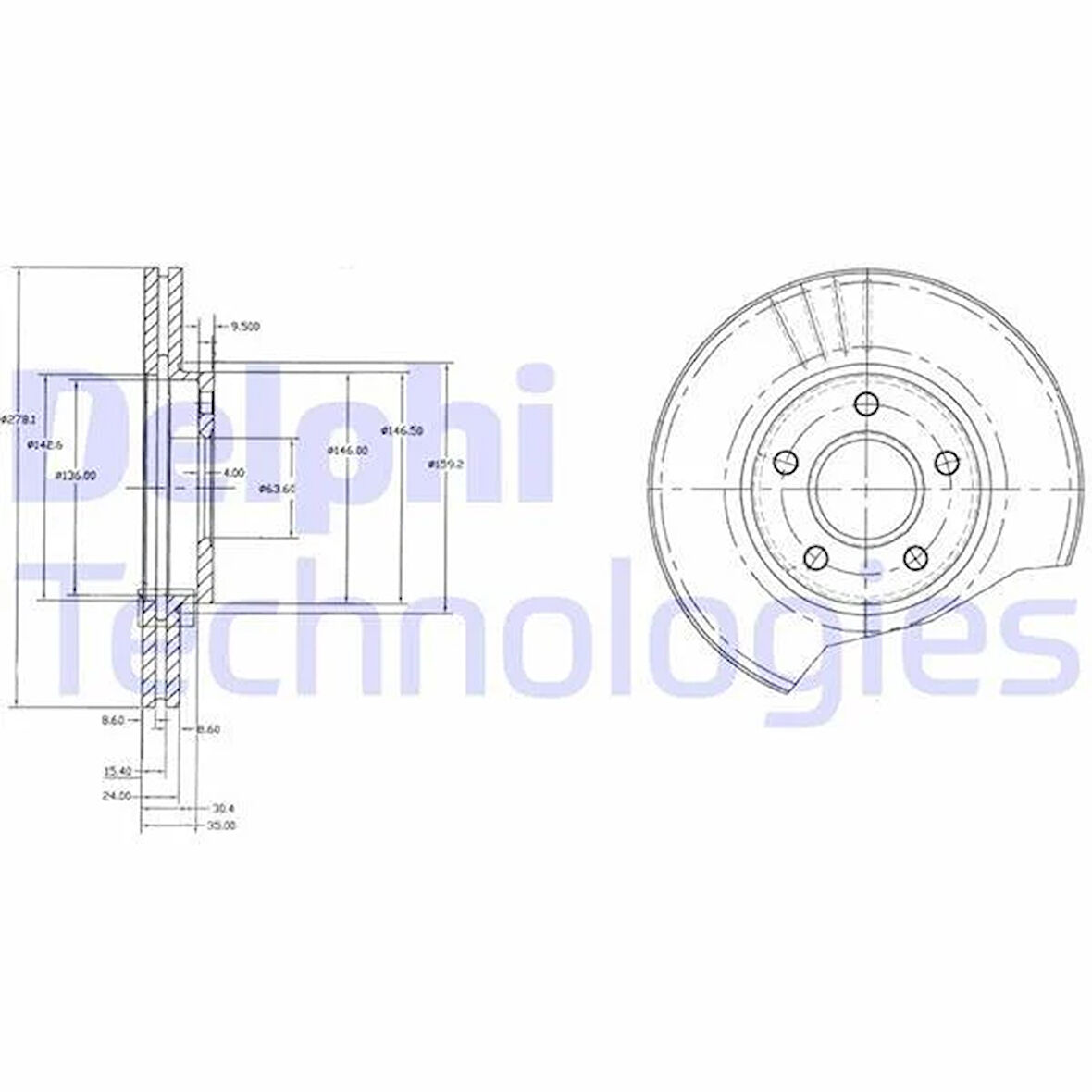 ON FREN DISK AYNASI CONNECT 1.8TDCI 02 13 ABS LI 278x24x5DL HAVALI