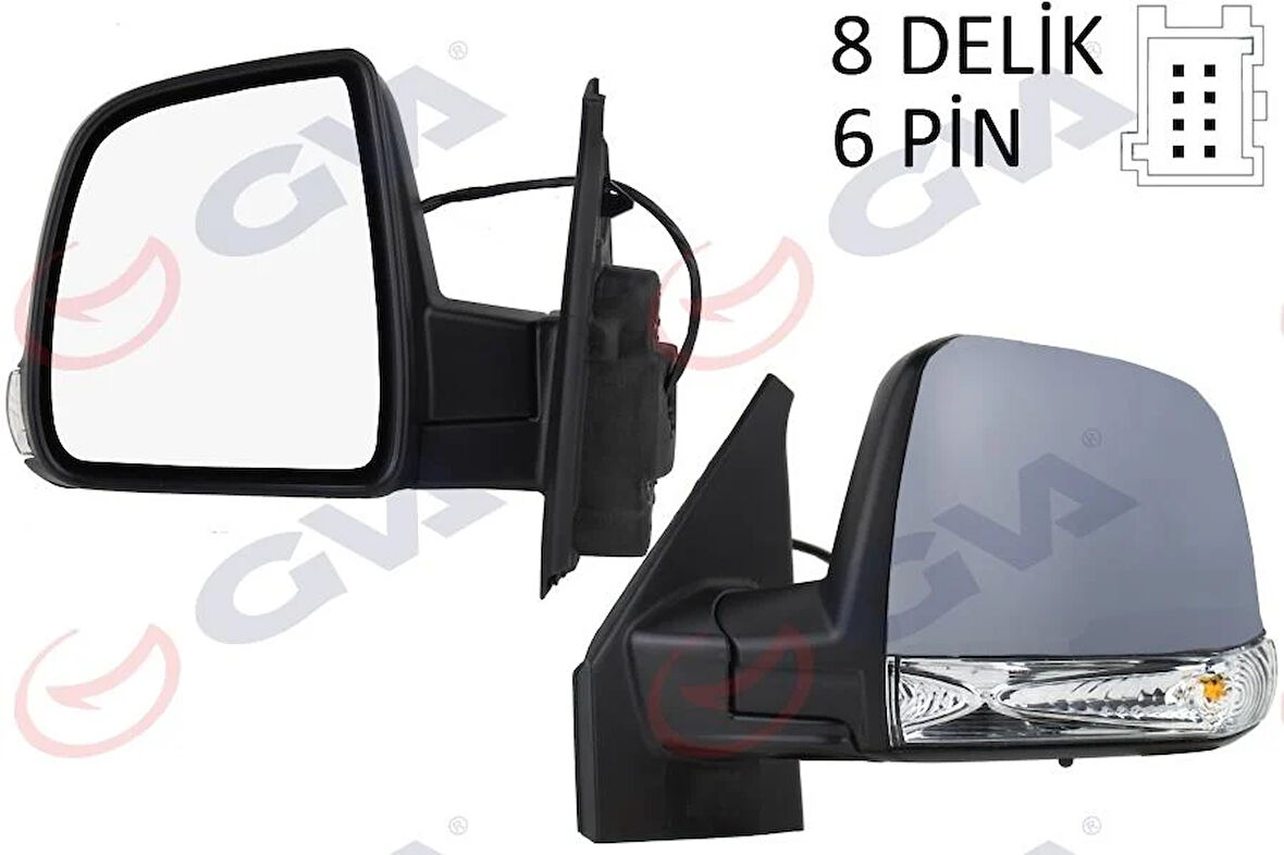 DIŞ DİKİZ AYNASI SOL DOBLO 11 ELEKTRİKLİ SİNYALLİ ASTARLI TEK CAMLI KONVEKS 6 FİŞ VM-668EHPL
