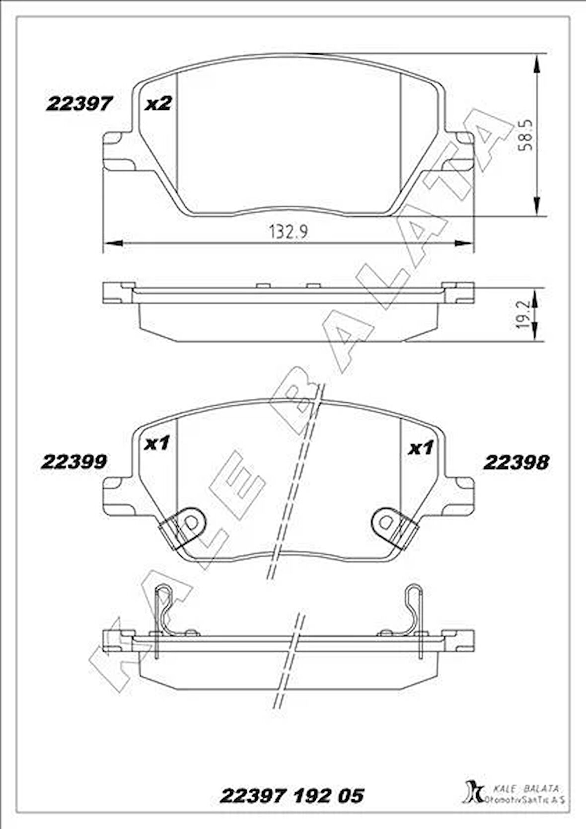 ON BALATA FIAT EGEA 16 1.0 1.3 MTJ 1.4 1.6 1.6D K:19 mm G:133 mm Y:58.5 mm KÜÇÜK TİP