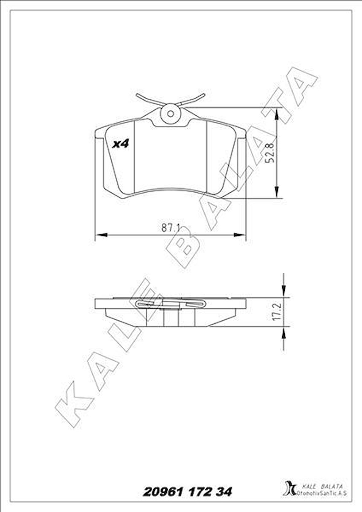 ARKA BALATA MGN II-LGN-GOLF III-IV-PASSAT III-POLO-C3-C4-P307-AUDI A3-A4 87x52.9x17.2mm GDB823