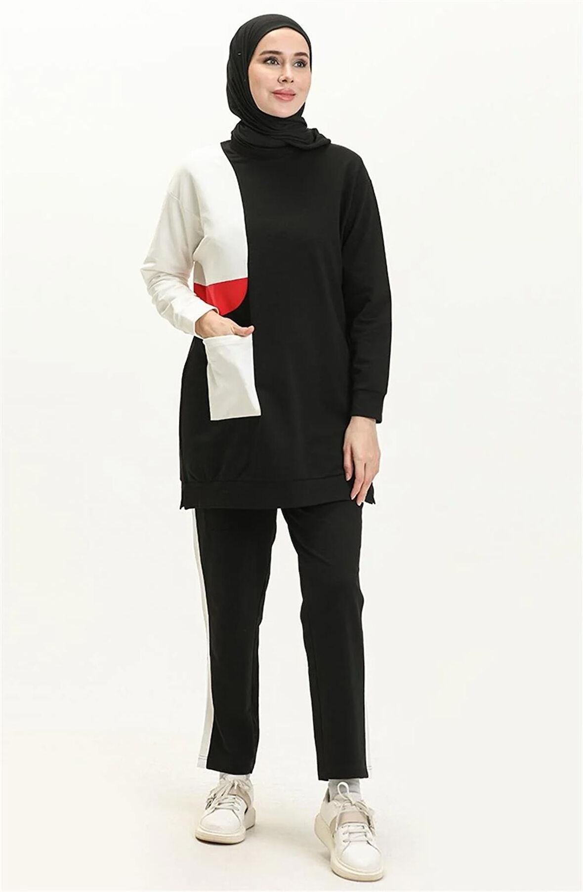 Sıfır Yandan Cep Detaylı Ribanalı İkili Eşofman Spor Takımı - 70086 - Siyah