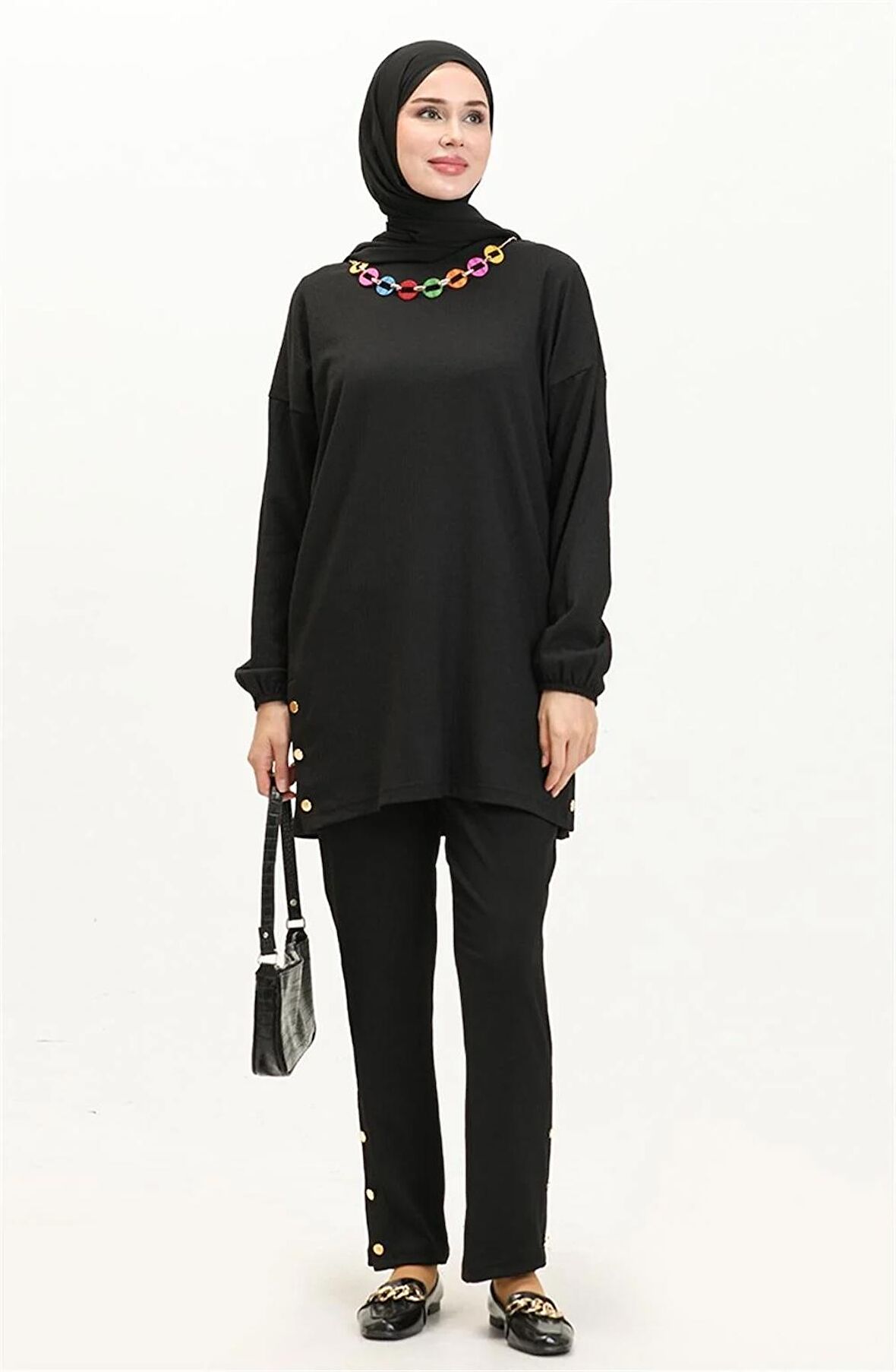 Candy Kolye Detaylı Tunik Pantolon İkili Takım - 71136 - Siyah