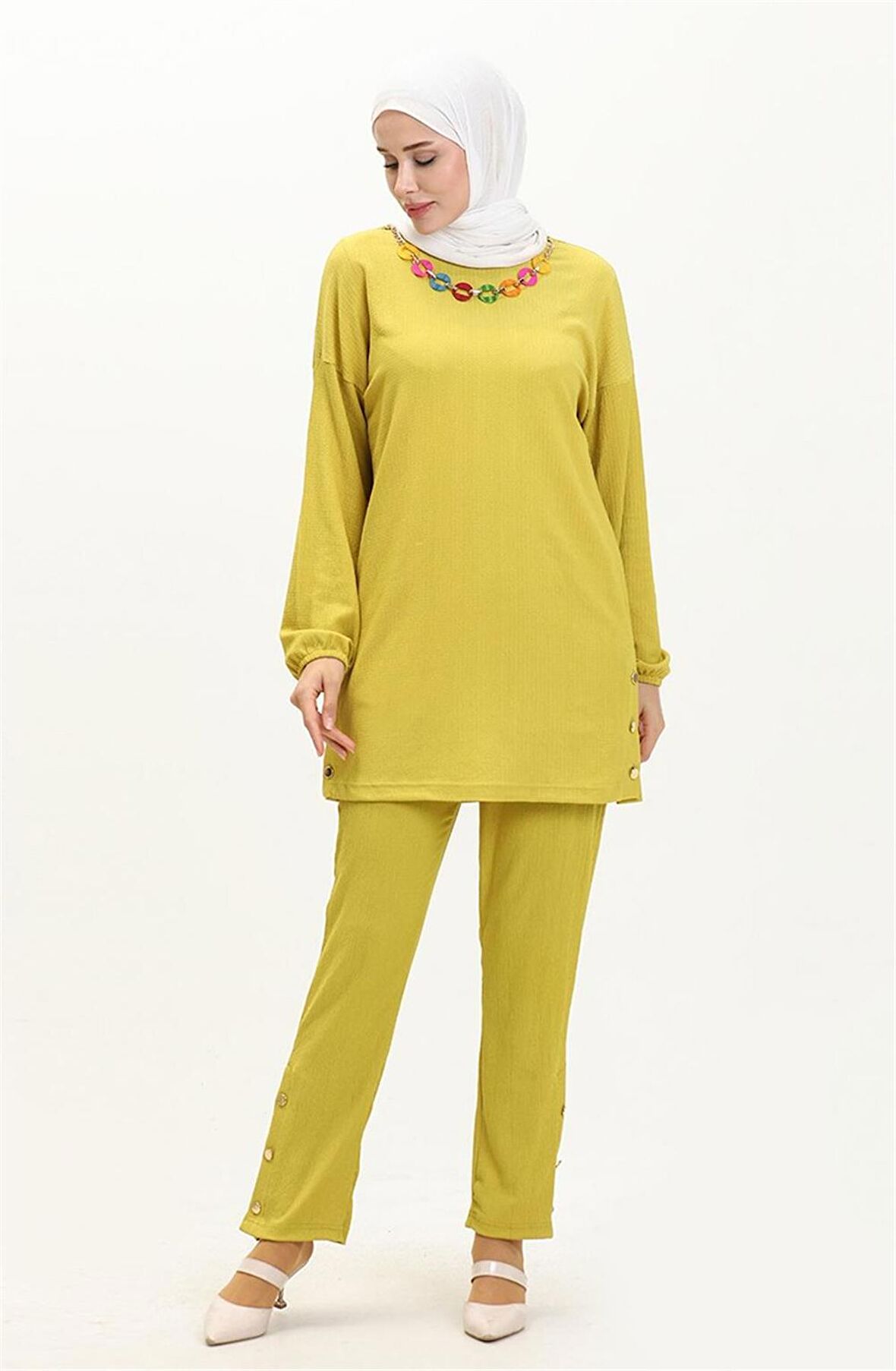 Candy Kolye Detaylı Tunik Pantolon İkili Takım - 71136 - Yağ Yeşili