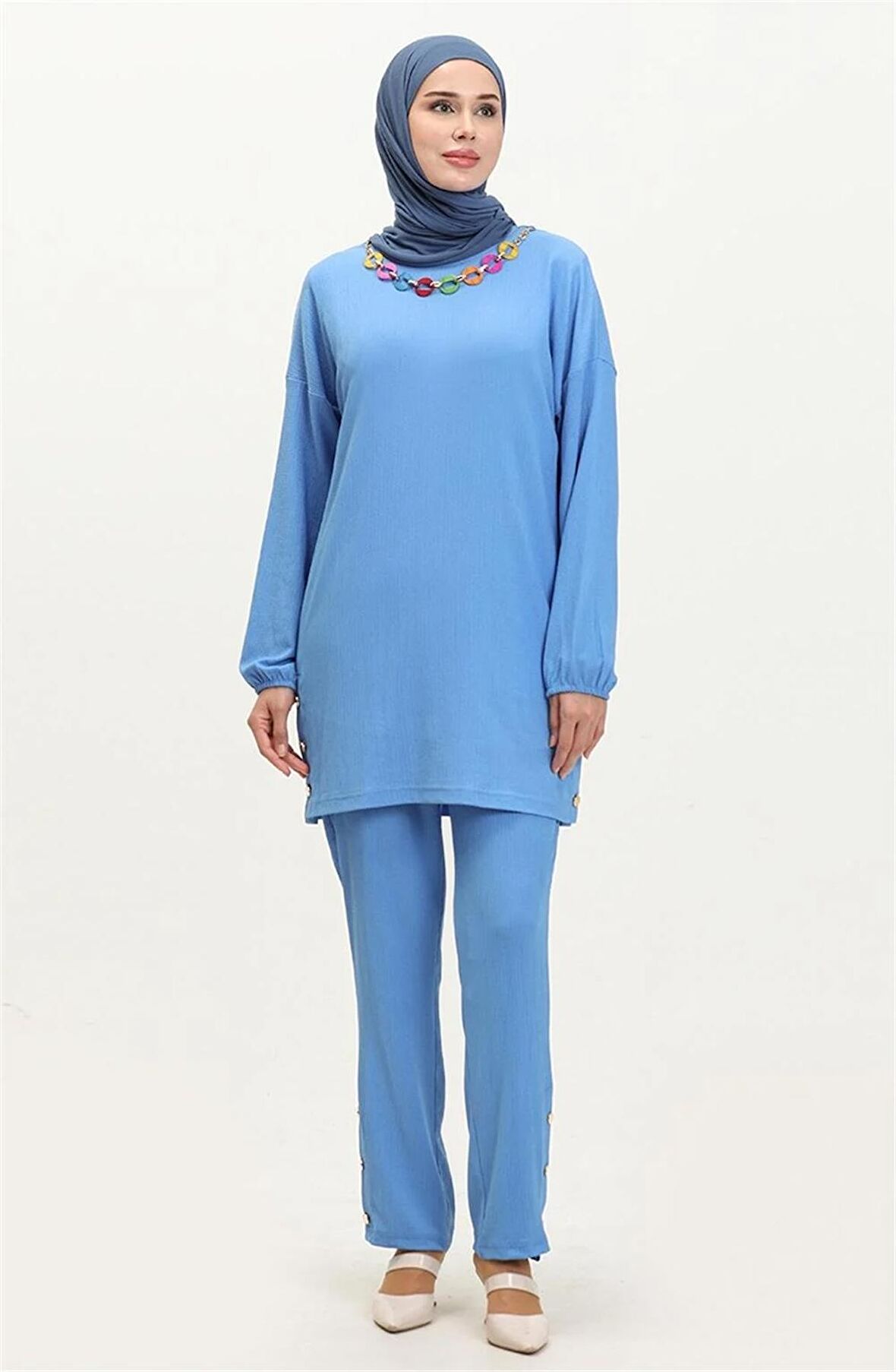 Candy Kolye Detaylı Tunik Pantolon İkili Takım - 71136 - Saks