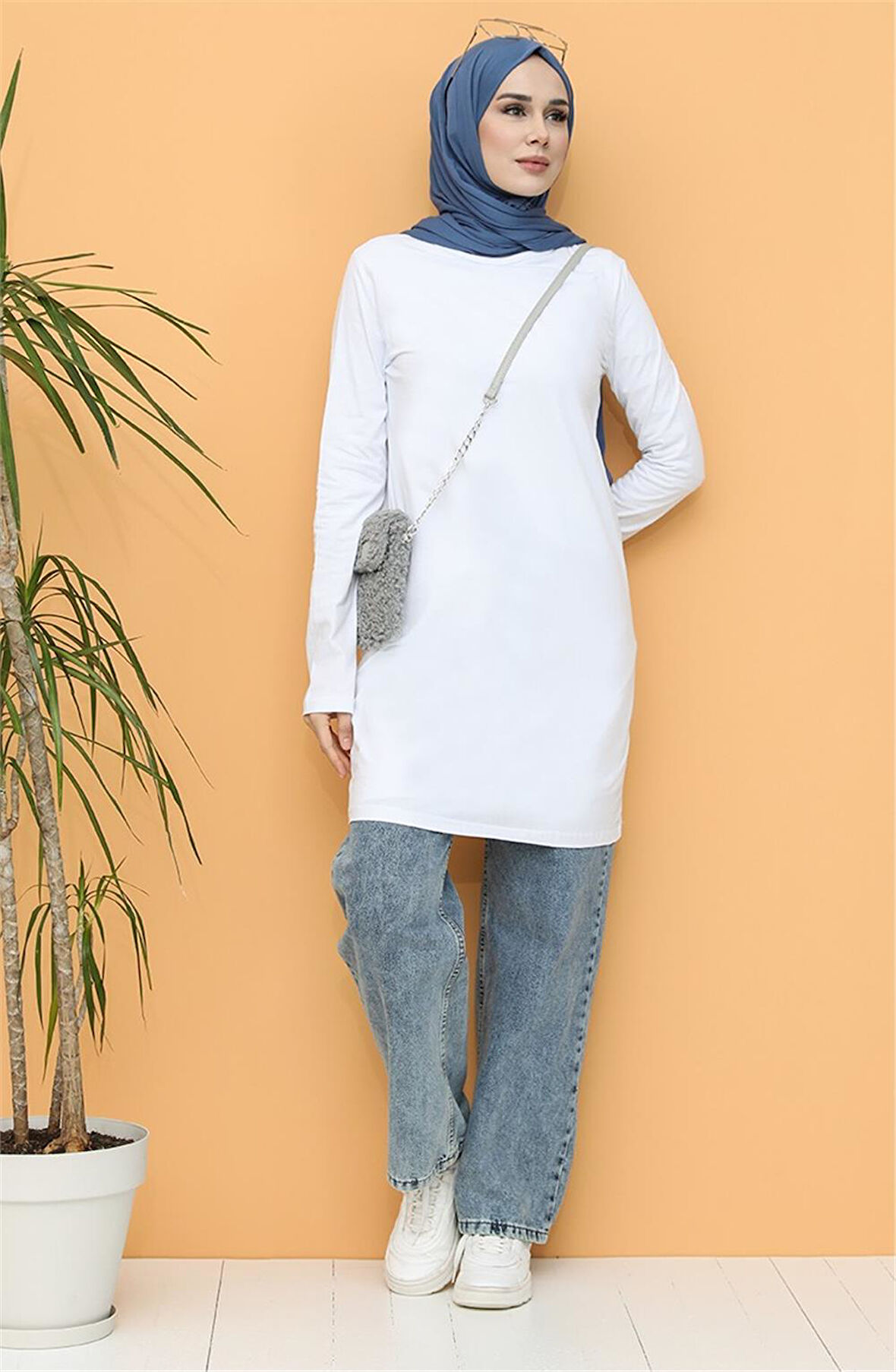 Doğa Sade Basic Tunik - 06016 - Beyaz