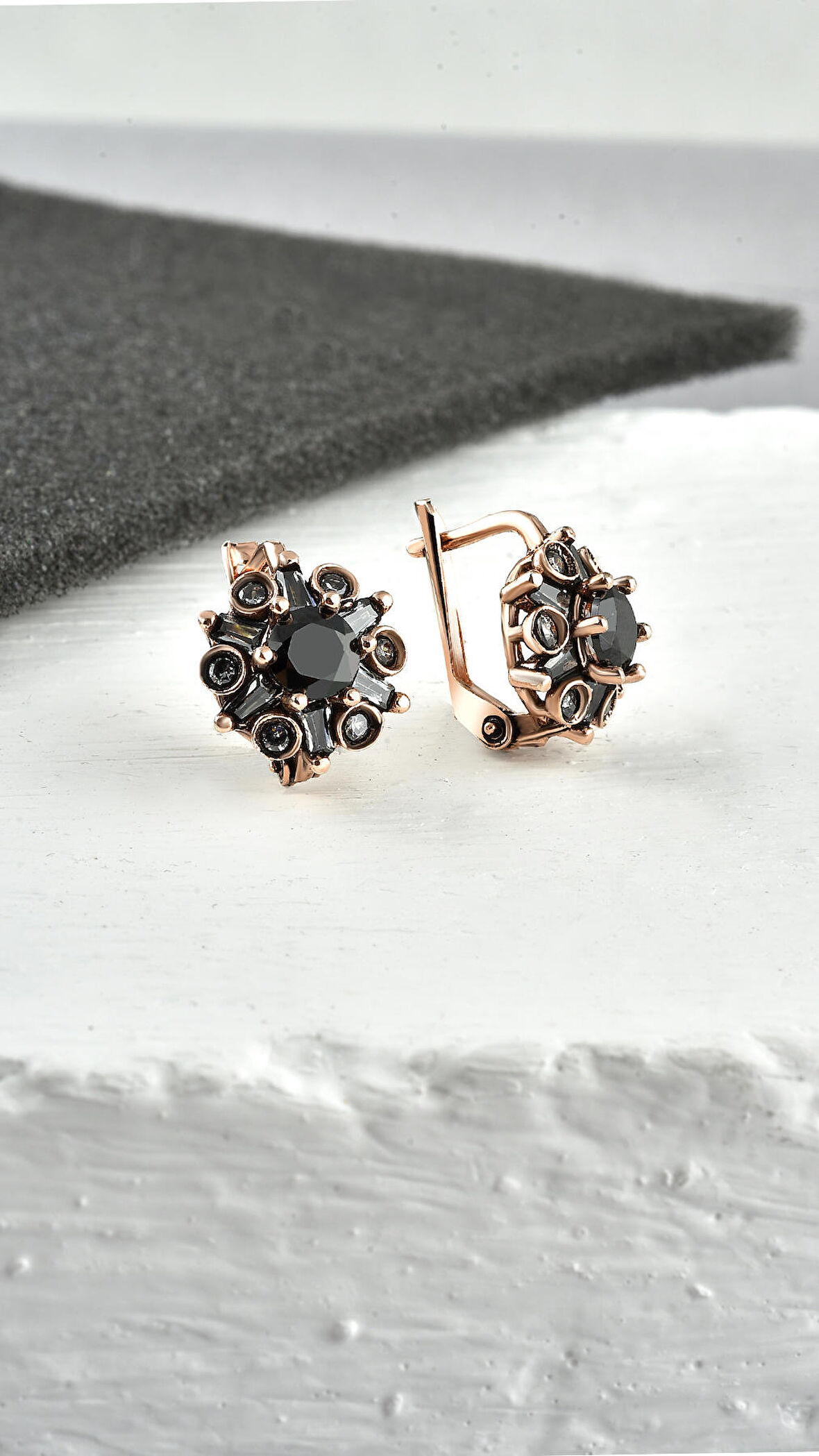 Otantik Çiçek Model Zirkon Taşlı Rose Renkli Gümüş Küpe