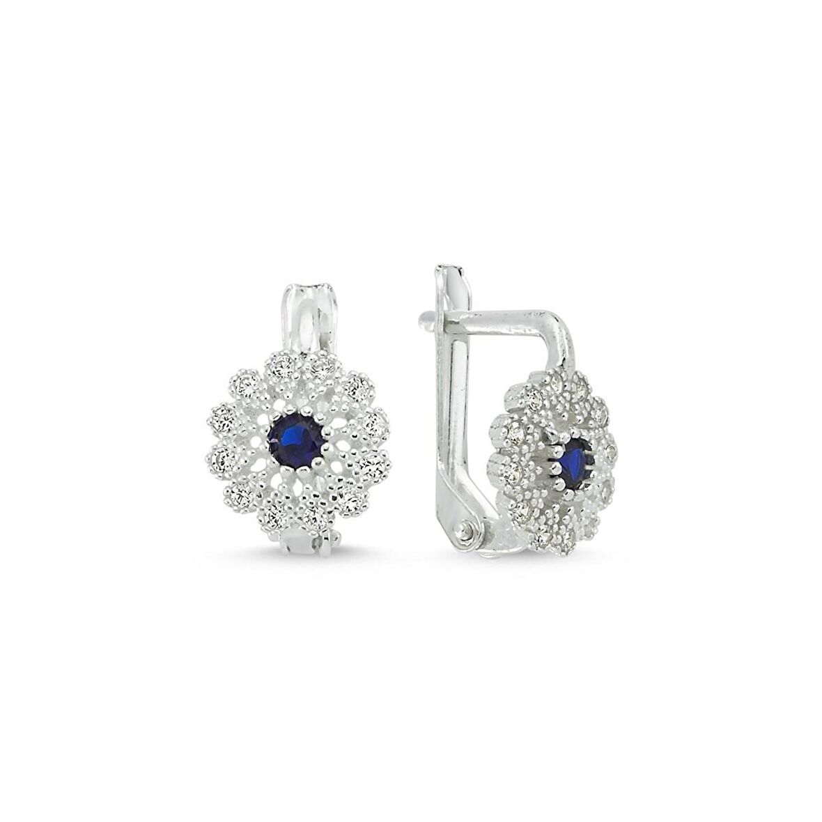 Çiçek Tasarımlı Safir Taşlı Çocuk Küpe