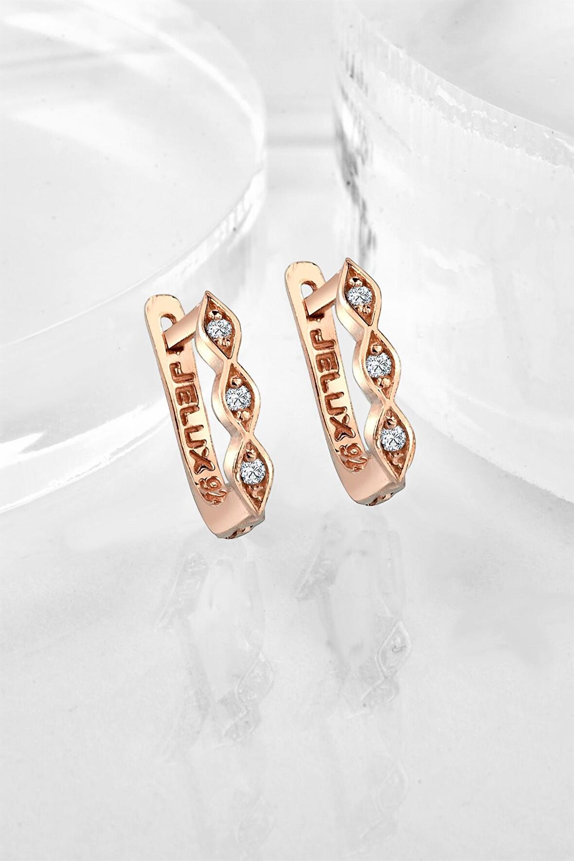 Gümüş Zirkon Sıralı Taşlı Model Rose  Küpe