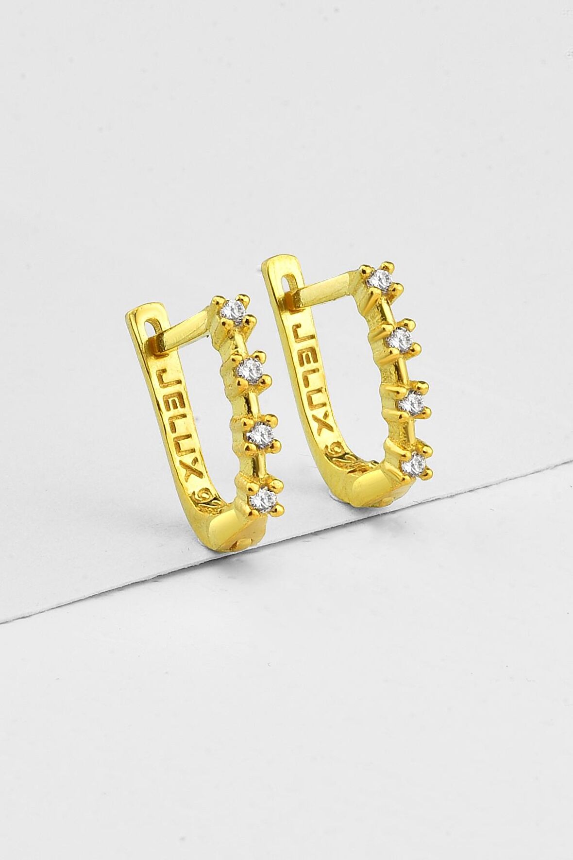 Gümüş  Sıralı Zirkon Taşlı Minimalist Gold Renkli  Küpe