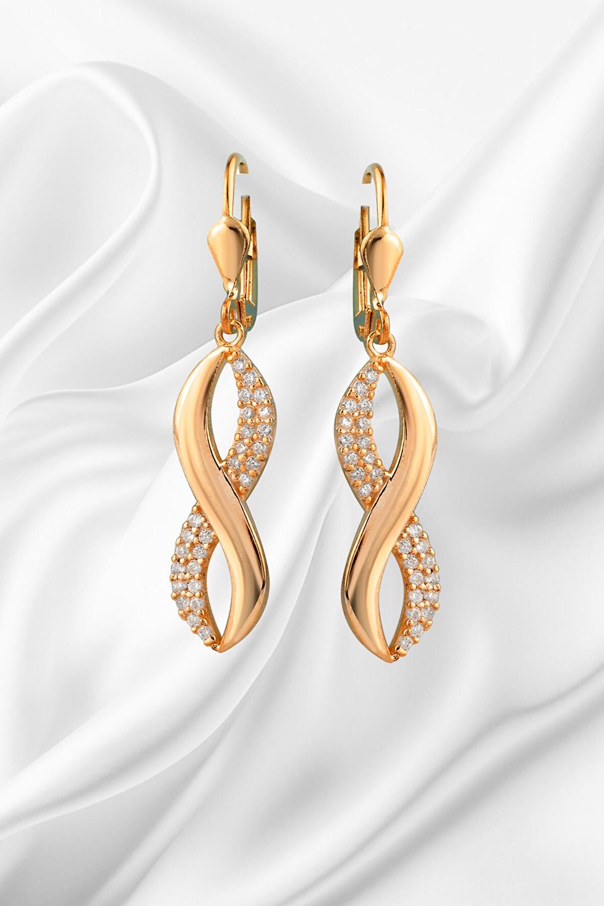 Gümüş  Sonsuzluk Model Zirkon Taşlı Sallantılı Rose  Küpe