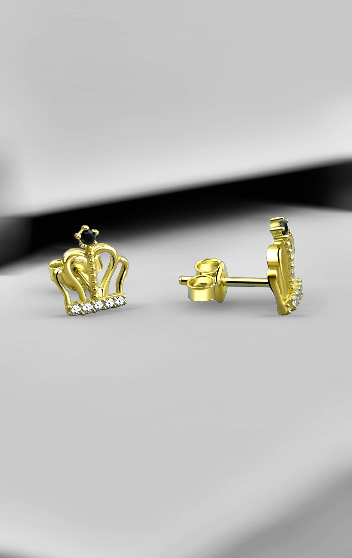 Gümüş Zirkon Taşlı Gold Renkli Prenses Tacı Küpe