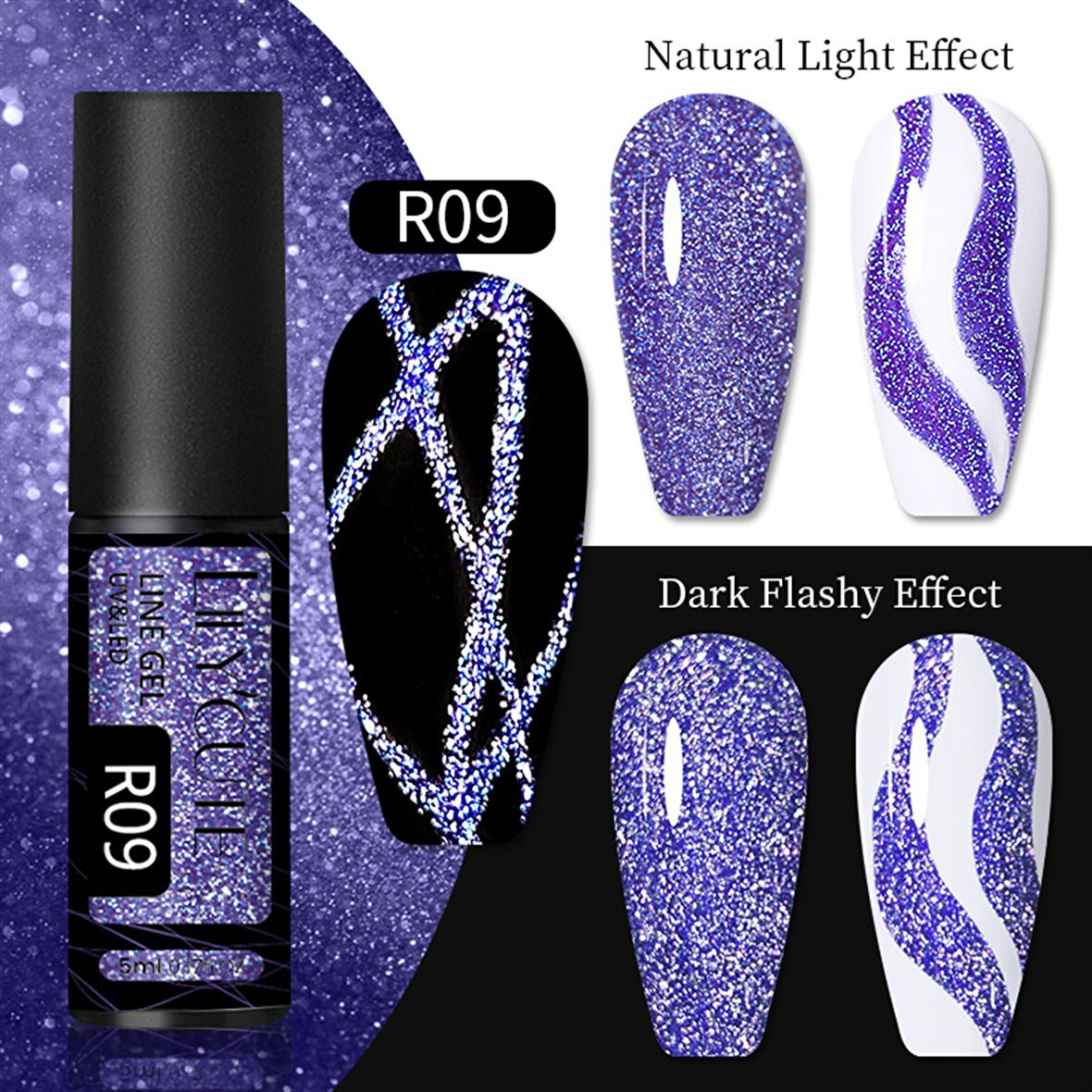 Lily Cute Reflective Glitter Nail art çizim ojesi R09 (54152-3)