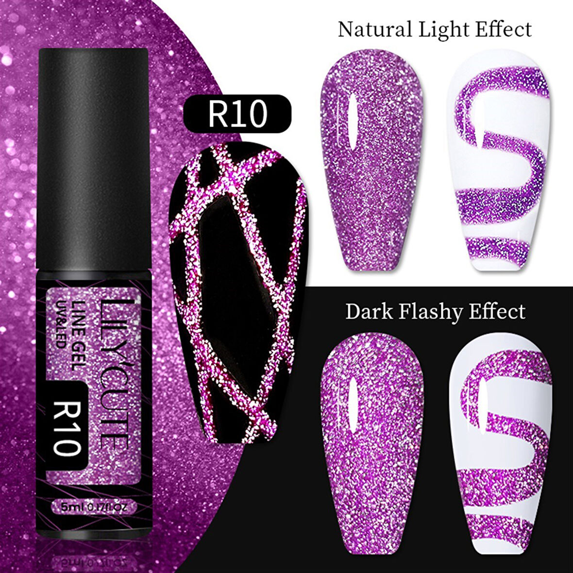 Lily Cute Reflective Glitter Nail art çizim ojesi R010 (54152-4)