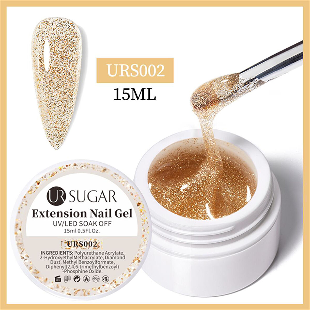 URSUGAR 15ml Glitter Nail Extension Gel URS002 (55638-2)