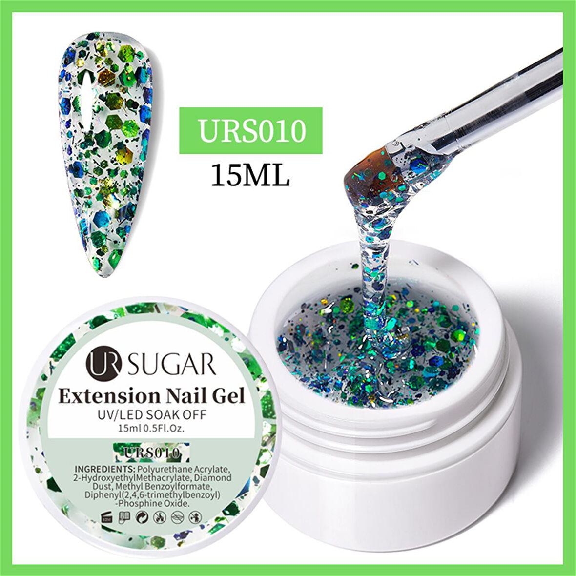 URSUGAR 15ml Glitter Nail Extension Gel URS010 (55638-10)