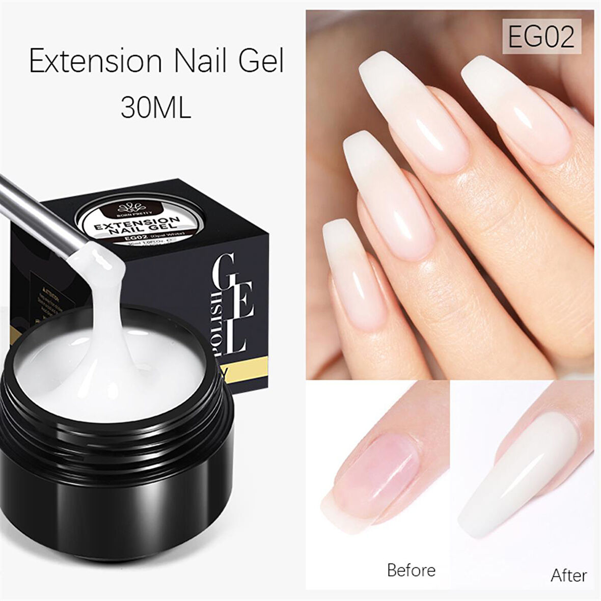 BORN PRETTY 30ml Extension Nail Gel EG02 MILKY WHITE (56043)