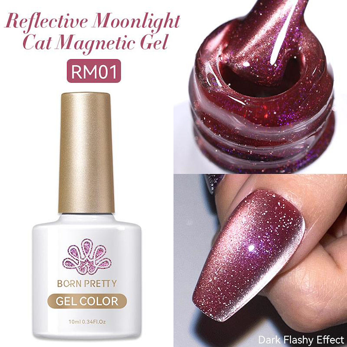 BORN PRETTY RM01 10ml Reflective Moonlight Cat Magnetic Kalıcı oje (57983)