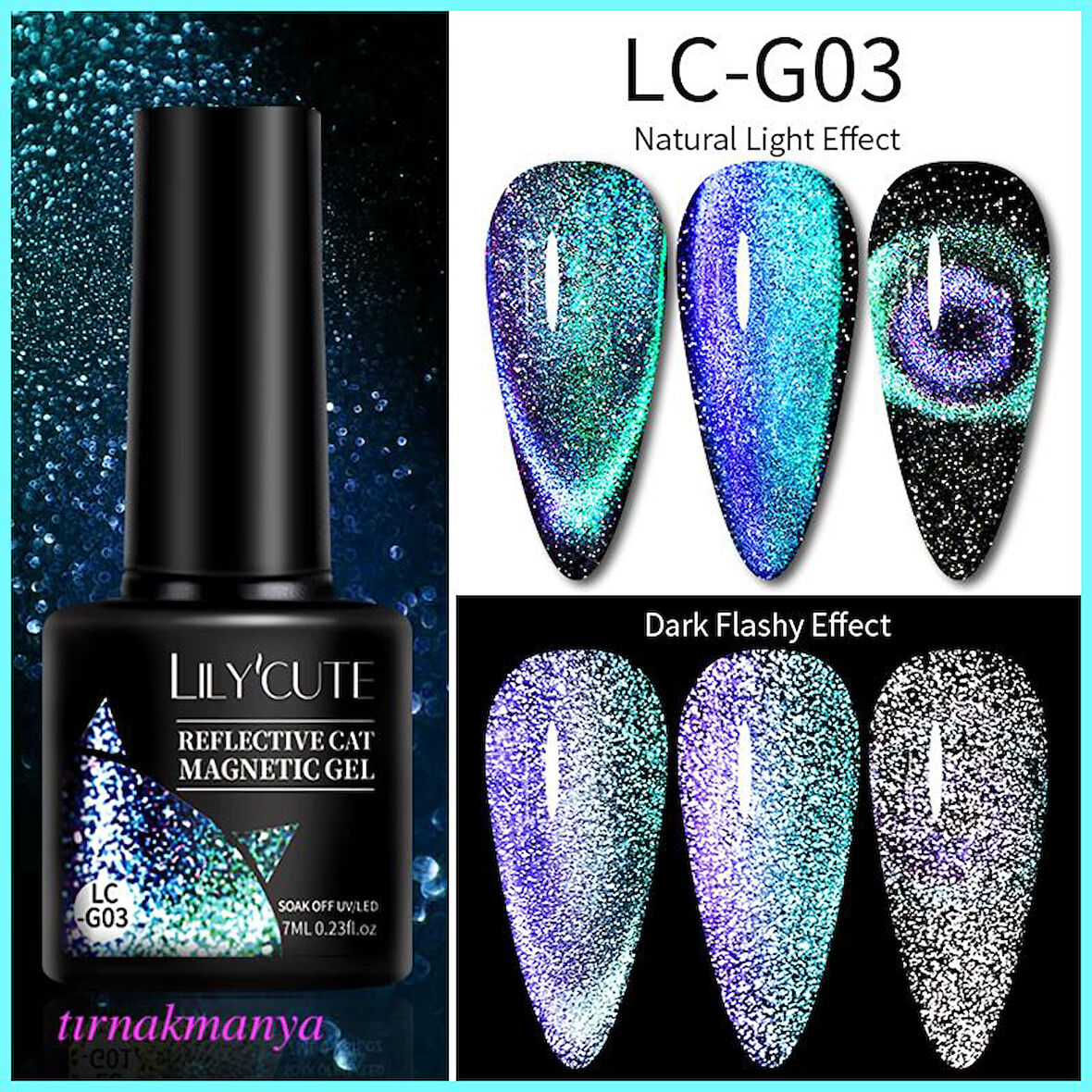 LILYCUTE 7ml 9D Reflective Cat Magnetic Kalıcı oje LC-G03 (53895)