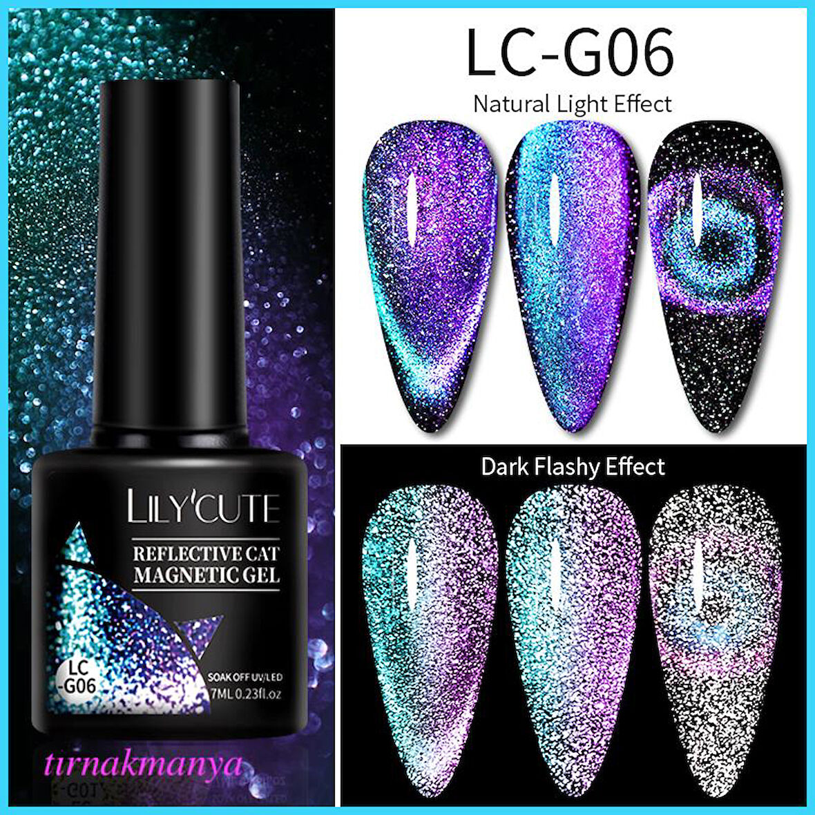 LILYCUTE 7ml 9D Reflective Cat Magnetic Kalıcı oje LC-G06 (53895)