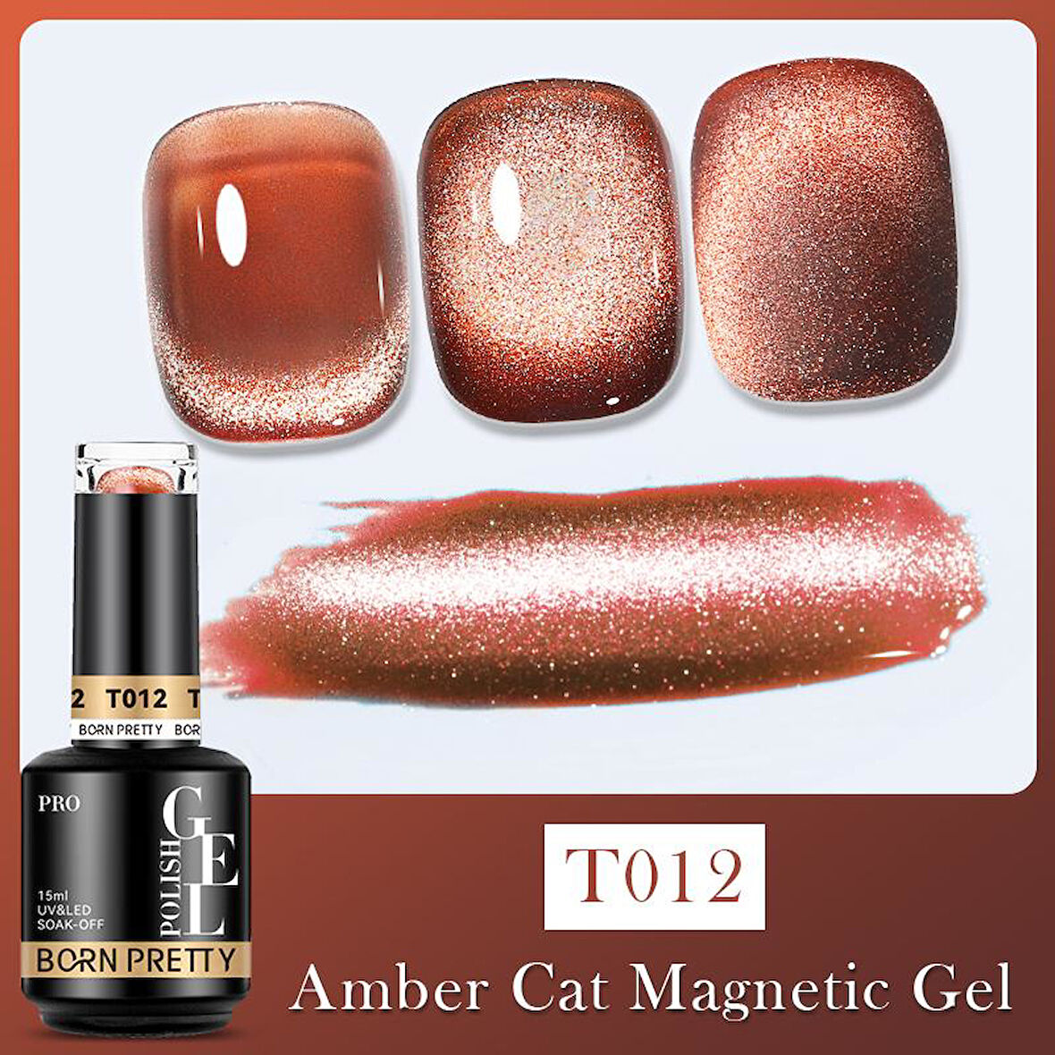 BORN PRETTY 15ml Hema Free Super Shinny Amber Kedi Gözü kalıcı oje T012 (58742)