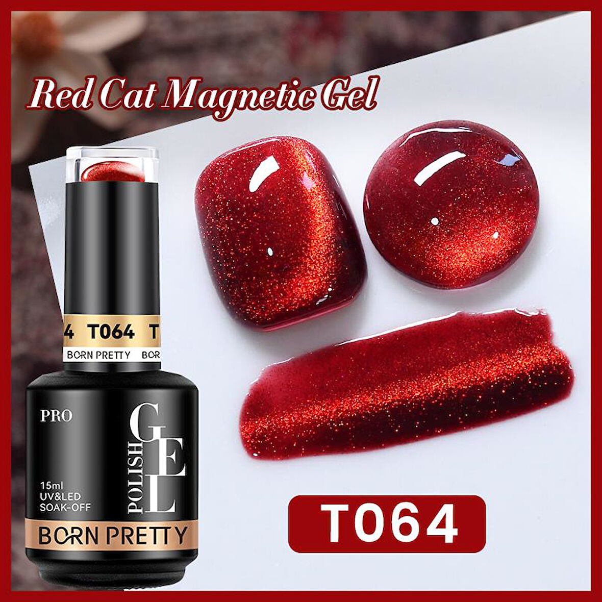 BORN PRETTY 15ml Hema Free Red Cat Magnetic Kalıcı oje T64 (60219)