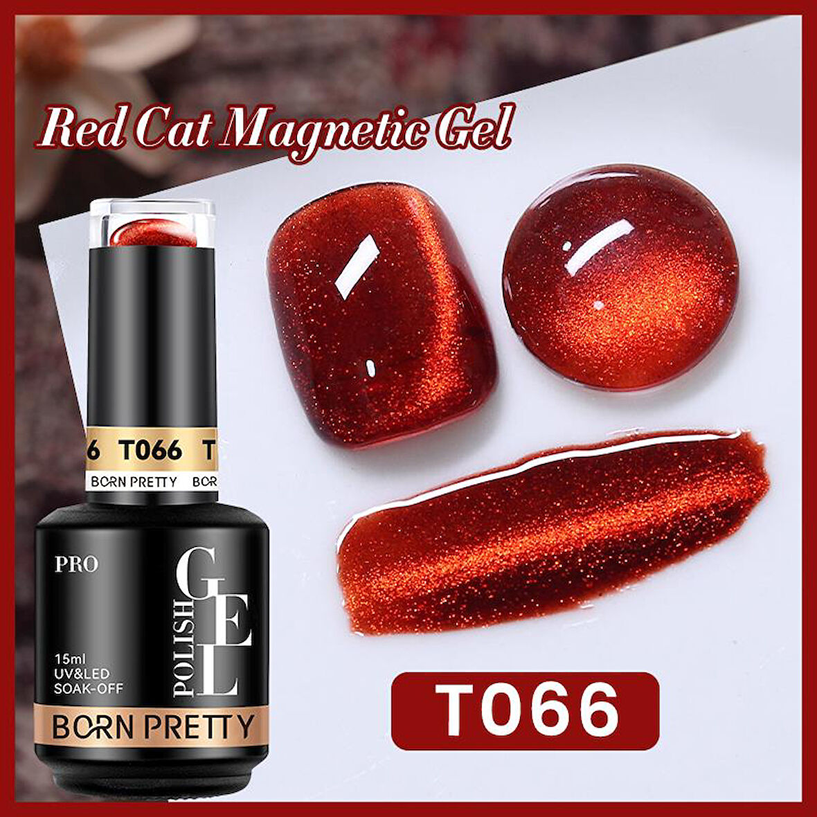 BORN PRETTY 15ml Hema Free Red Cat Magnetic Kalıcı oje T66 (60219)