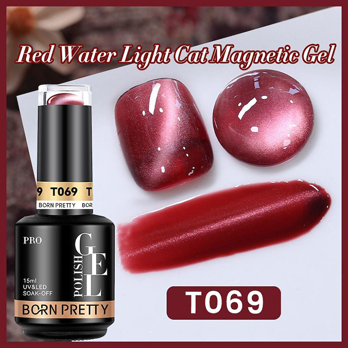 BORN PRETTY 15ml Hema Free Red Cat Magnetic Kalıcı oje T69 (60219)