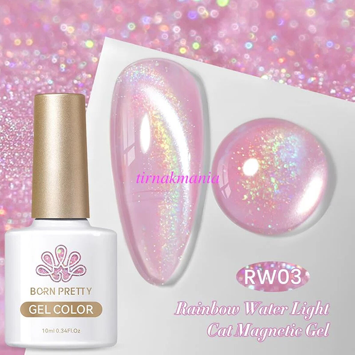 BORN PRETTY 10ml Rainbow Water Light Kedi Gözü Kalıcı Oje RW03 (59708)