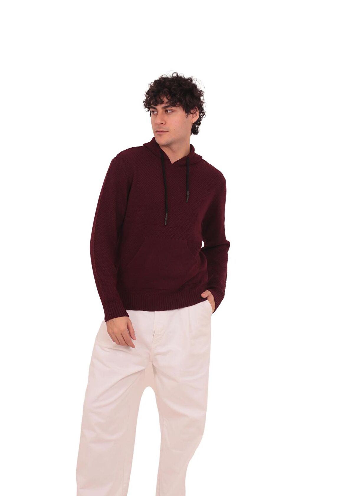 RTD&VLD Erkek Kapüşonlu Triko Sweatshirt Kazak Bordo