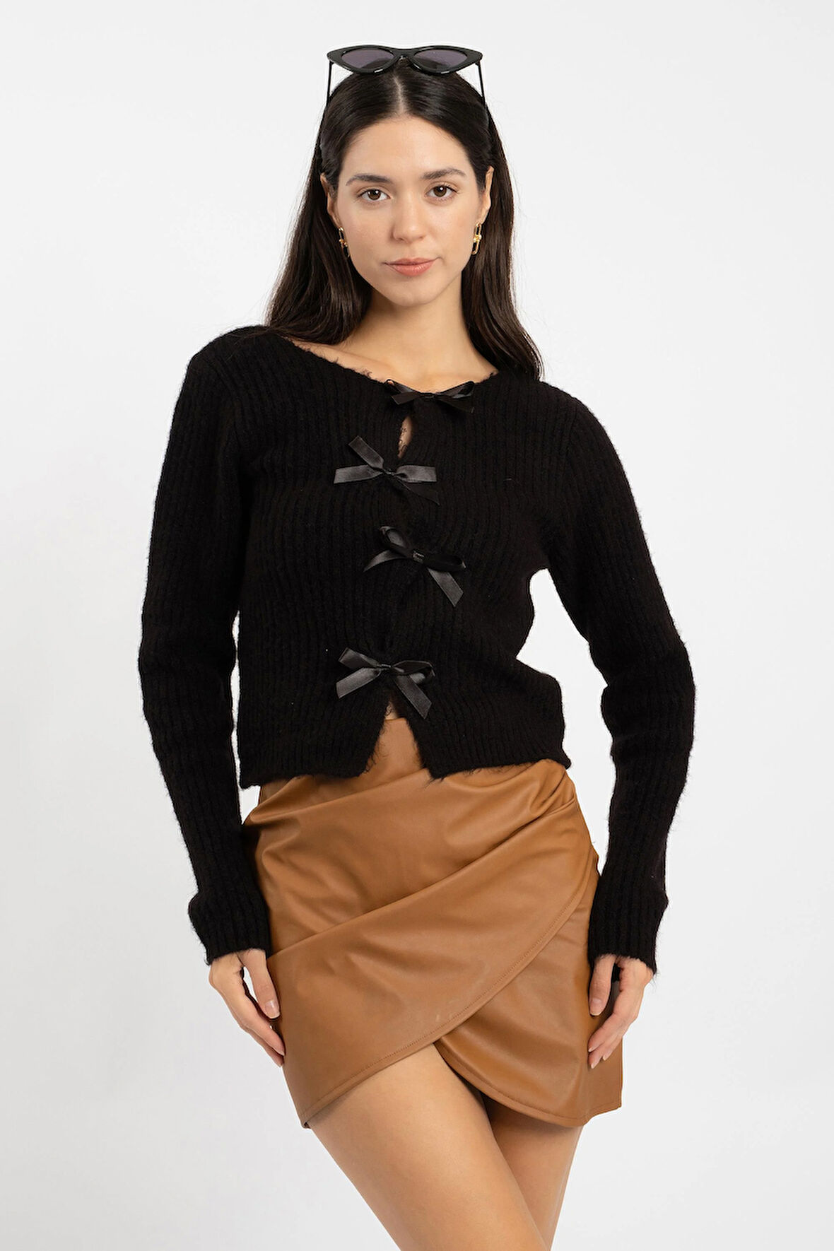 RTD&VLD Kadın Vita-178 Bow Zigzag Fiyonklu Kazak Siyah