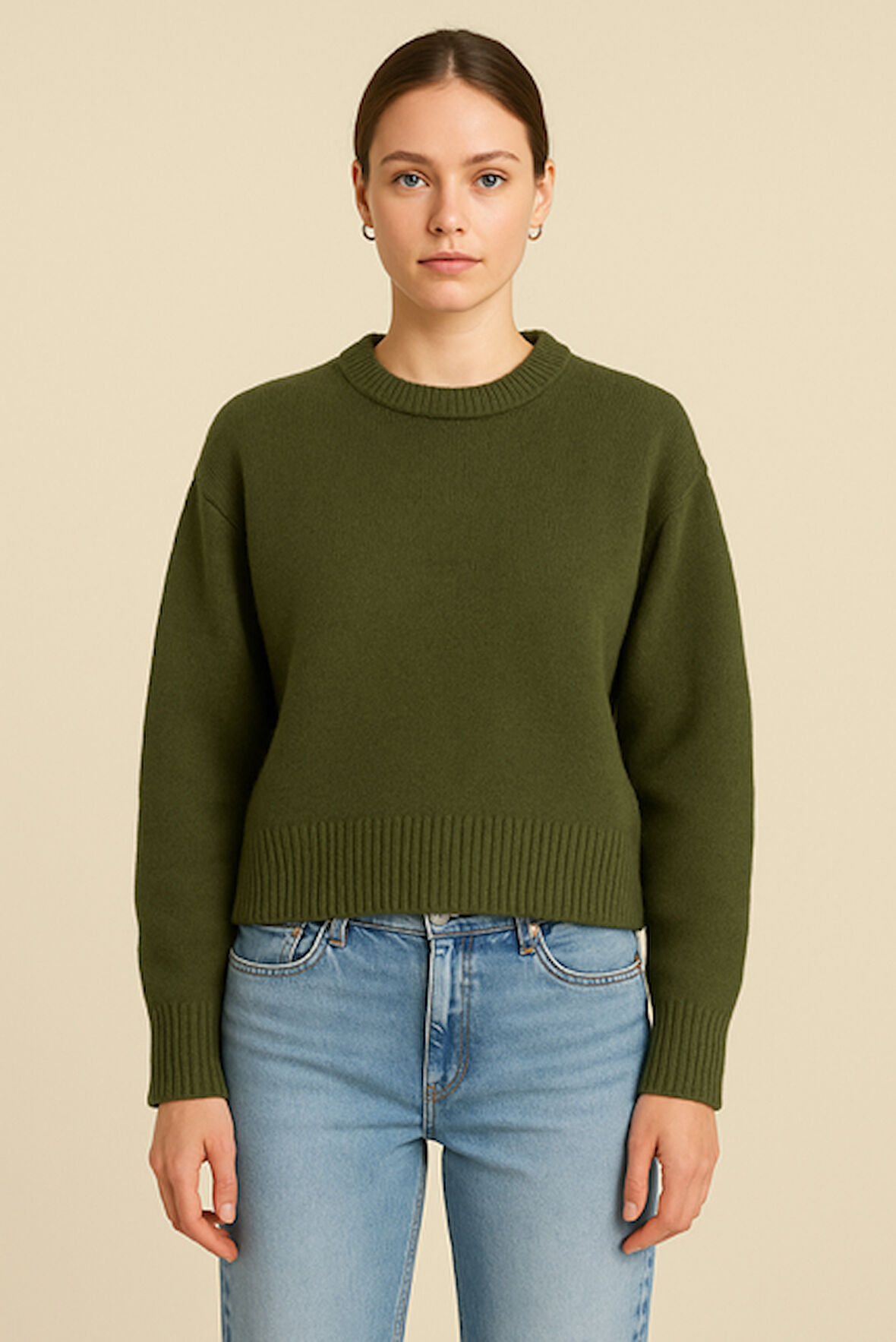 RTD&VLD Kadın Bisiklet Yaka Yumuşak Dokulu Rahat  Triko Kazak Haki