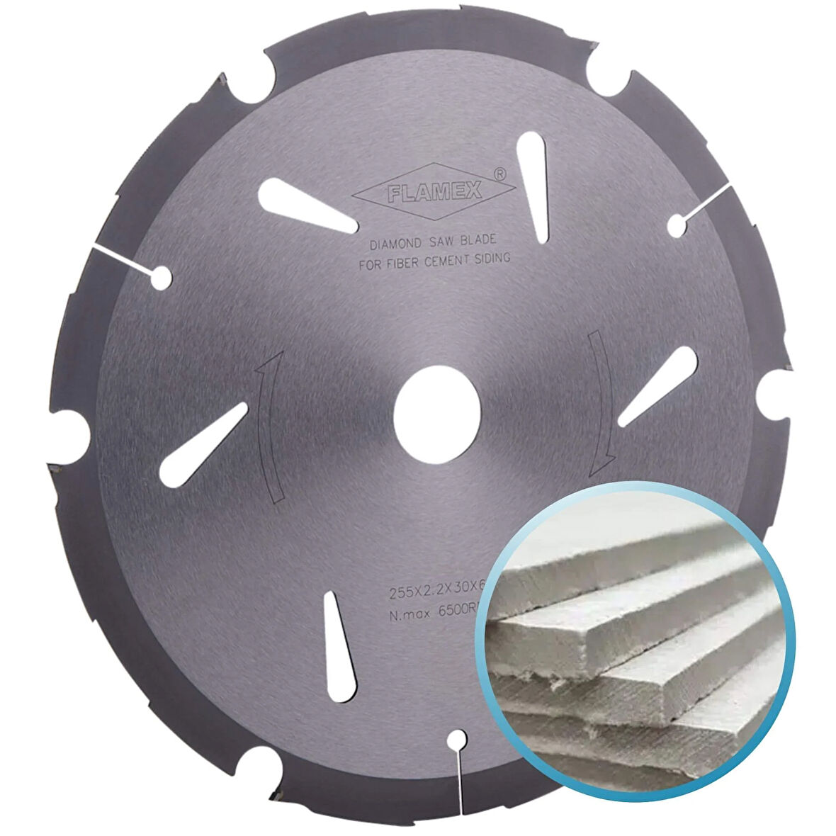 FLAMEX 255x2.2x30mm 6 diş PCD Dairesel Fibercement Kesim Testeresi (Betopan, Hekimboard, Ekobord)