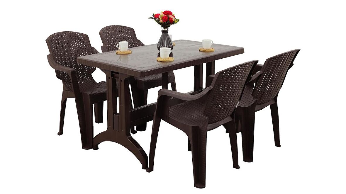 Mandella Zeugma 70x120  Golf Koltuk 4 Kişilik Masa Takımı kahverengi