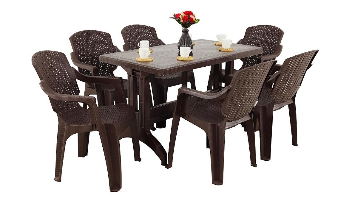 Mandella Zeugma 70x120 Golf Koltuk 6 Kişilik Masa Takımı kahverengi