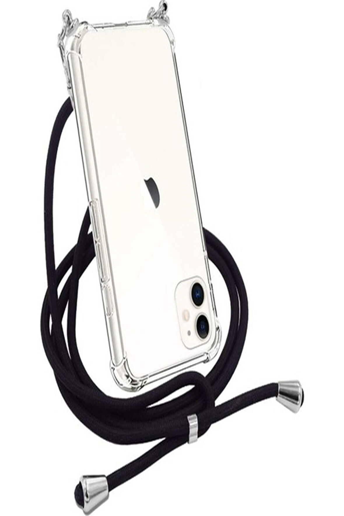 Apple iPhone 11 (6.1 inç)  Siyah Şeffaf Boyun Omuz Askılı ipli Kordonlu Kılıf