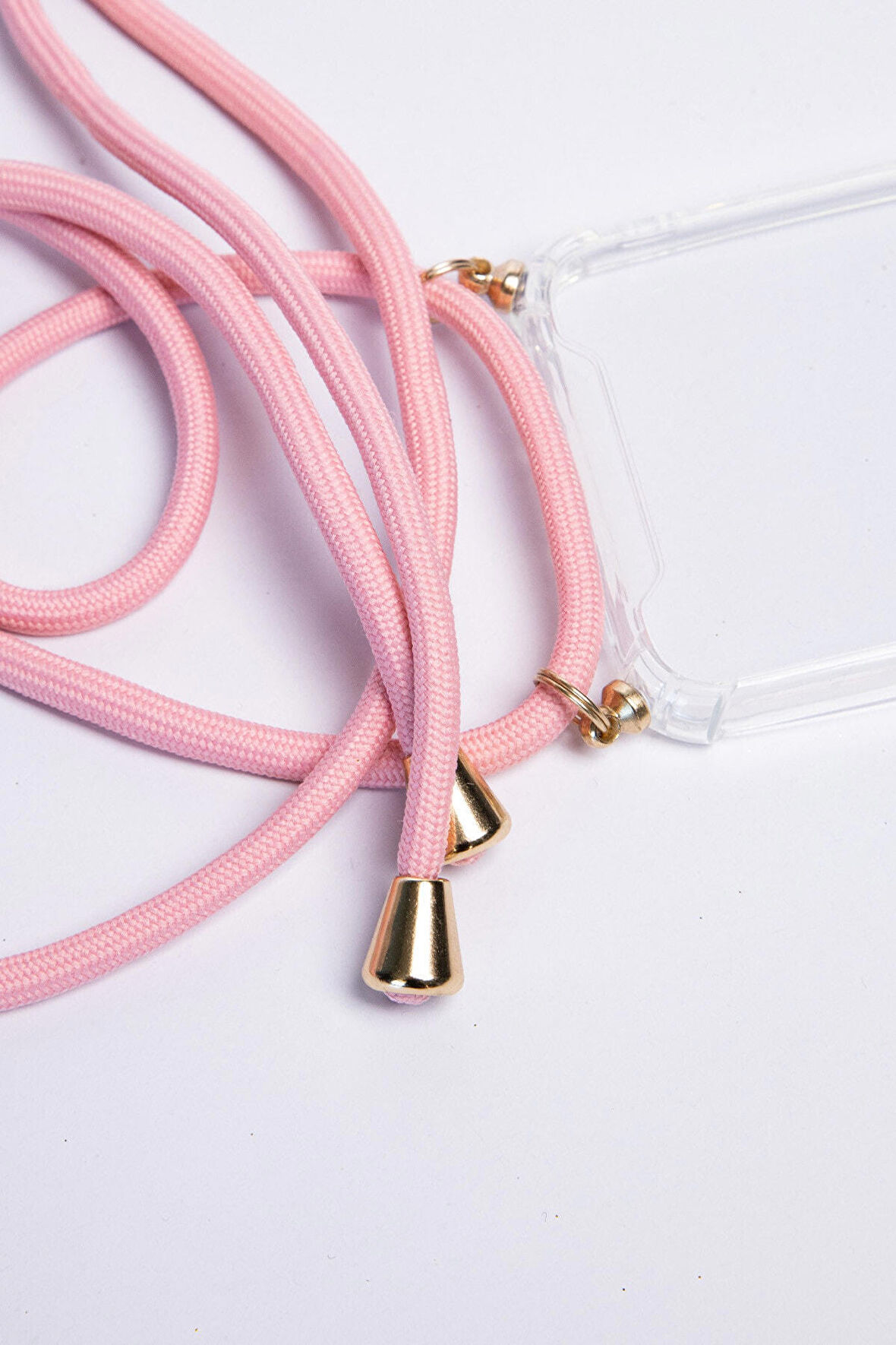 Apple iPhone XS MAX Pembe Şeffaf Boyun Omuz Askılı ipli Kordonlu Kılıf 