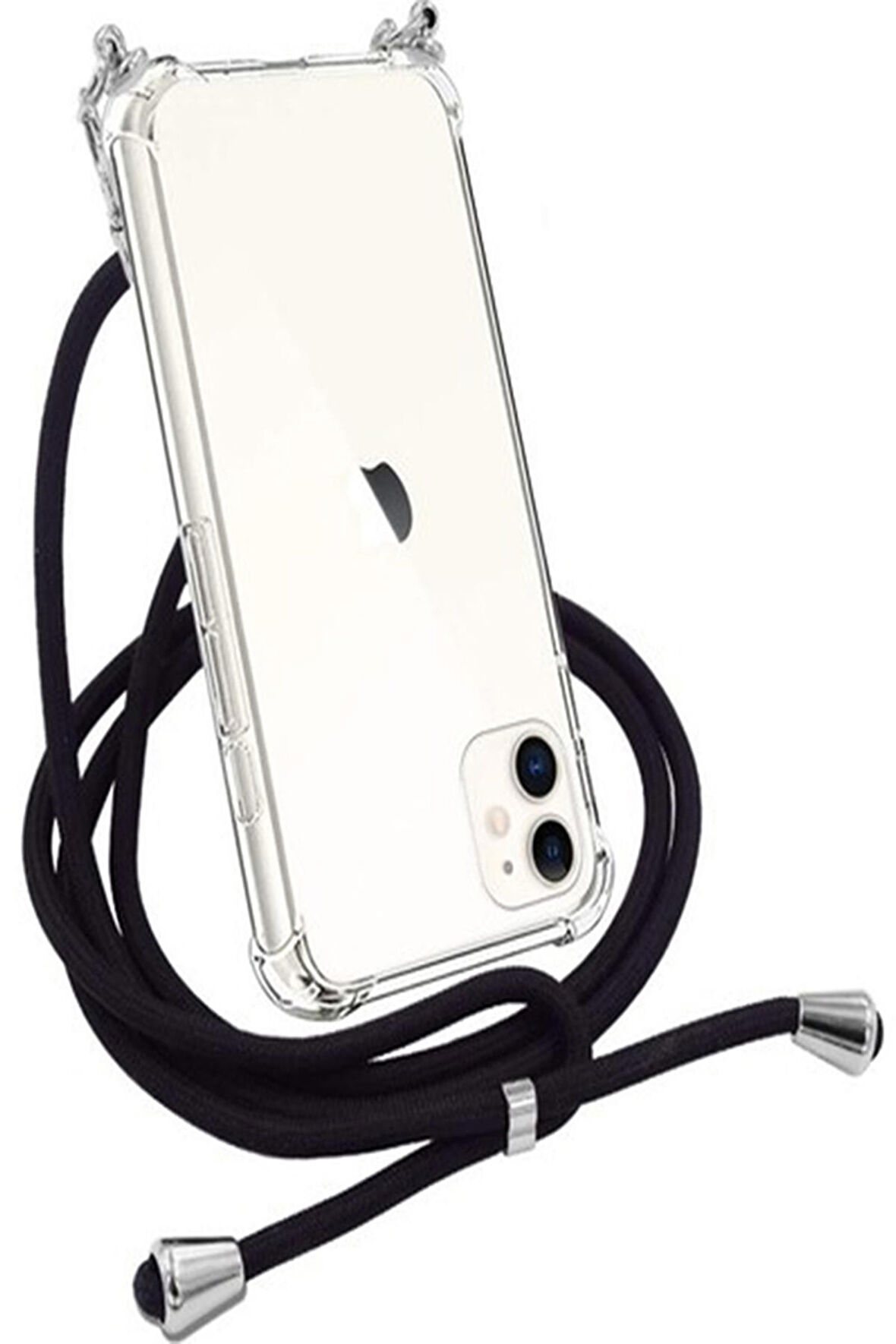 Apple iPhone 11 (6.1 İNÇ) Siyah Şeffaf Boyun Omuz Askılı İpli Kordonlu Kılıf 