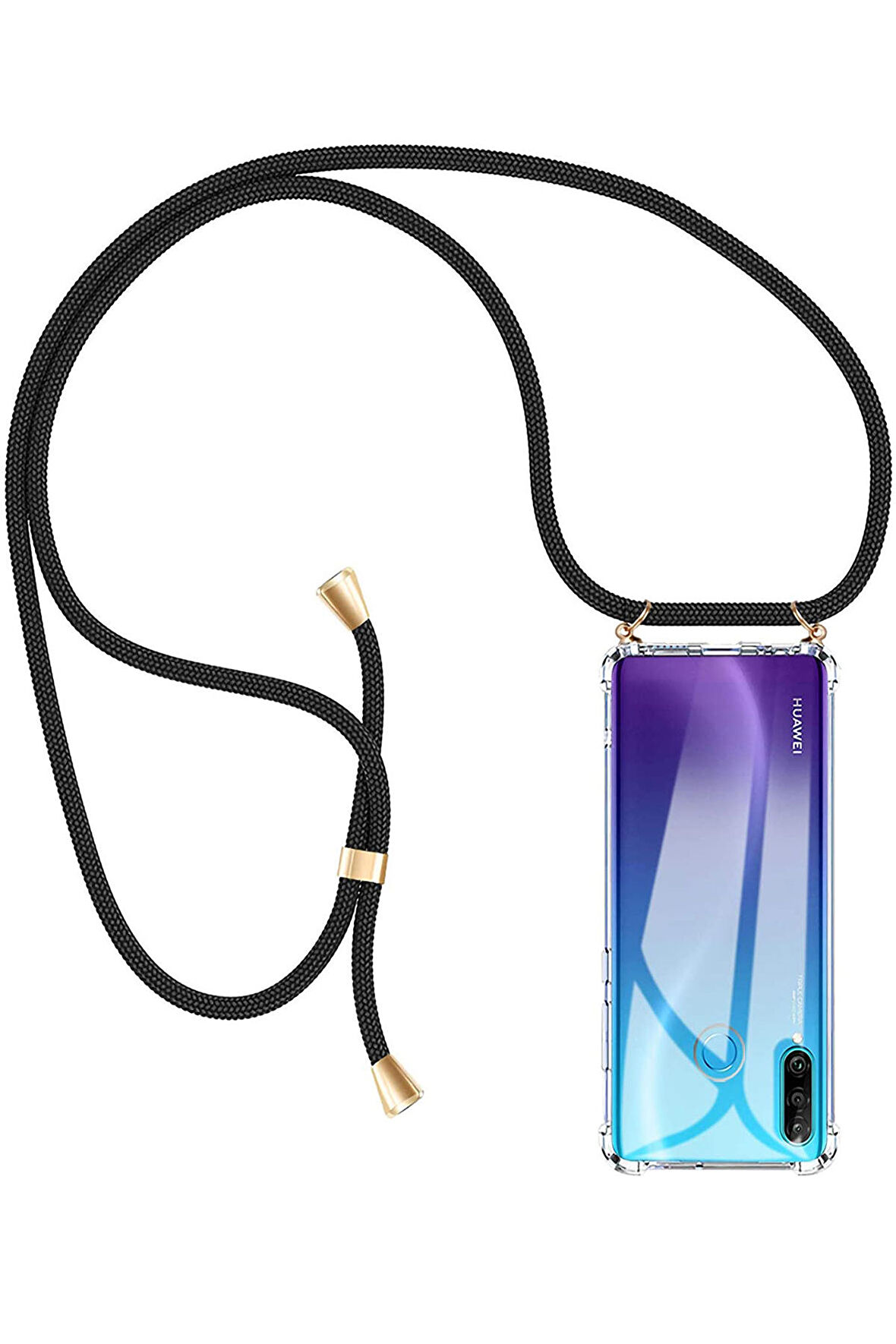 Huawei P30 Lite Şeffaf Boyun Omuz Askılı İpli Kordonlu Kılıf 