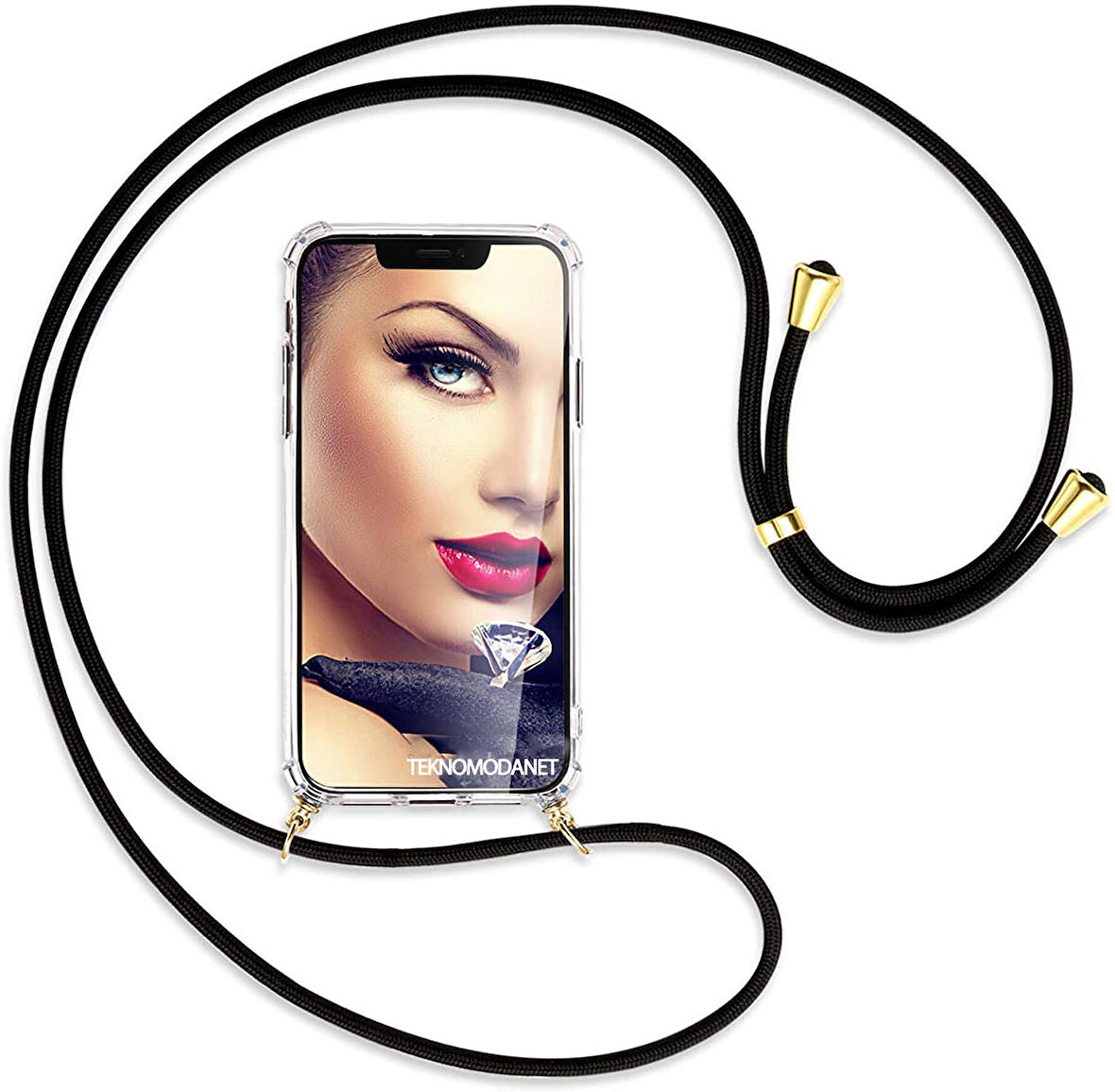 Oppo A5 2020 Şeffaf Boyun - Omuz Askılı İpli Kılıf