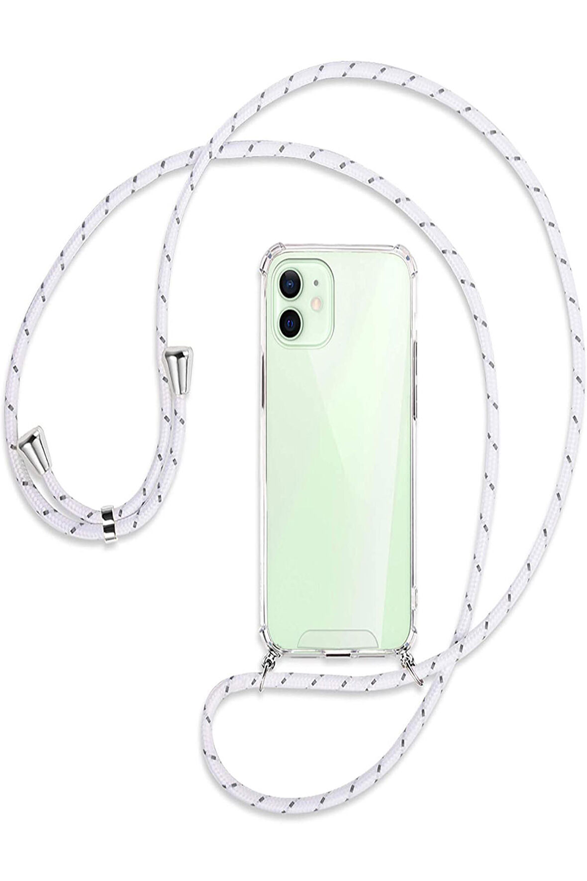 Apple iPhone 12 Mini (5.4 inç) Şeffaf Boyun - Omuz Askılı Köşe Korumalı İpli Silikon Kılıf