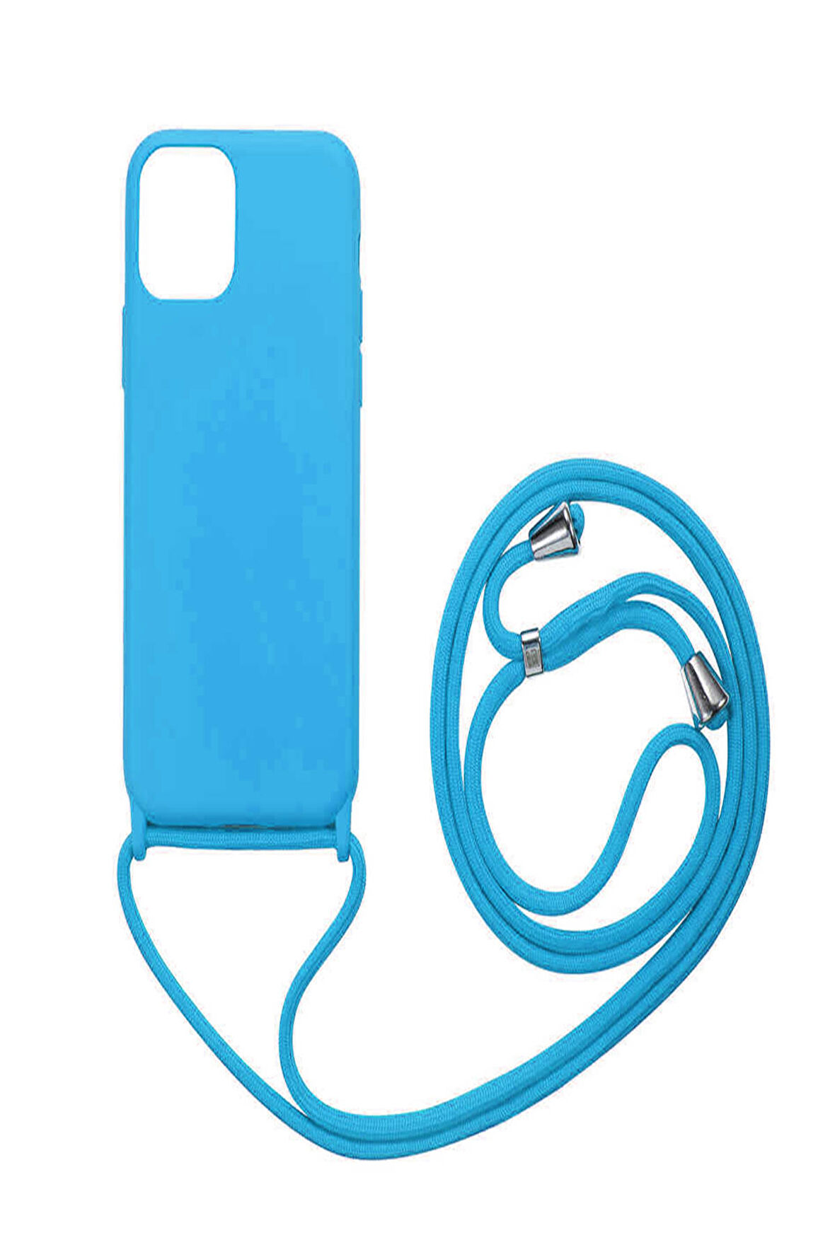 Apple iPhone 11 PRO MAX Kılıf İçi Süet Korumalı Boyun Omuz Askılı iPli Renkli Silikon MAVİ