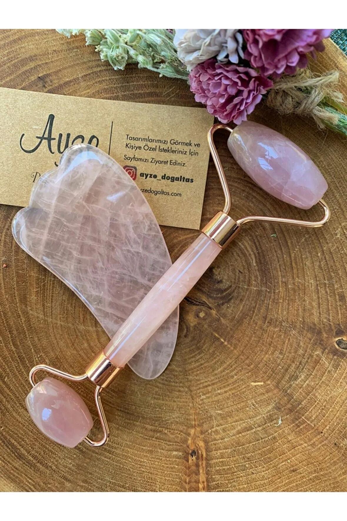 Pembe Kuvars Doğal Taş Masaj Taşı Ve Gua Sha