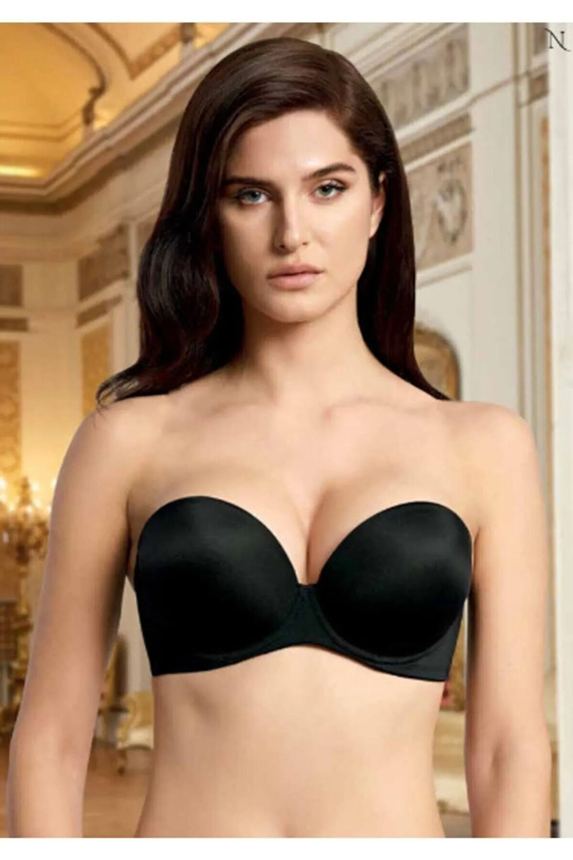 Kadın Siyah Double Push Up Straplez Sütyen