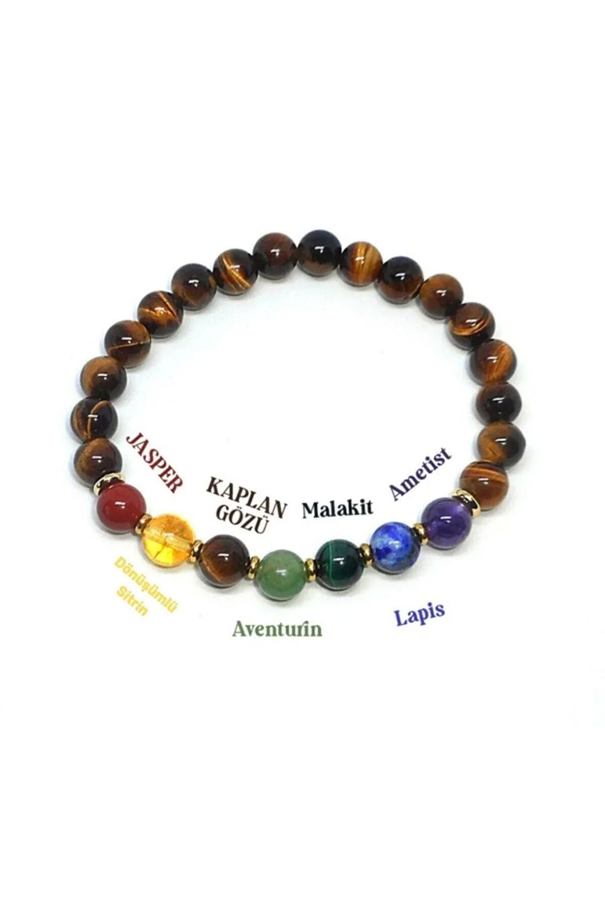 Jasper, Sitrin, Kaplan Gözü, Malahit, Lapis, Ametist Doğal Taş Bileklik 8 mm