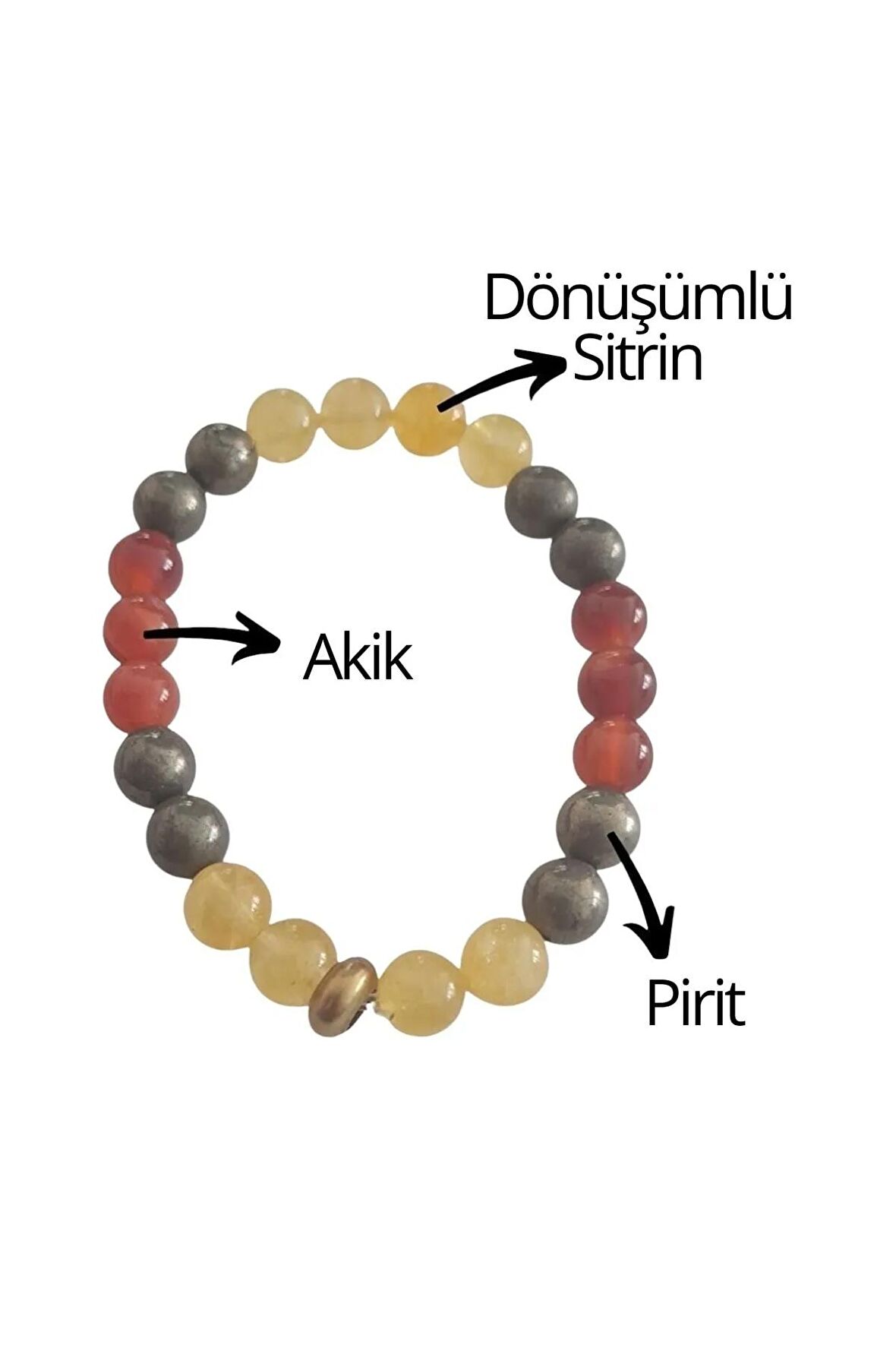 Pirit, Dönüşümlü Sitrin, Akik Doğal Taş Bileklik 8 Mm